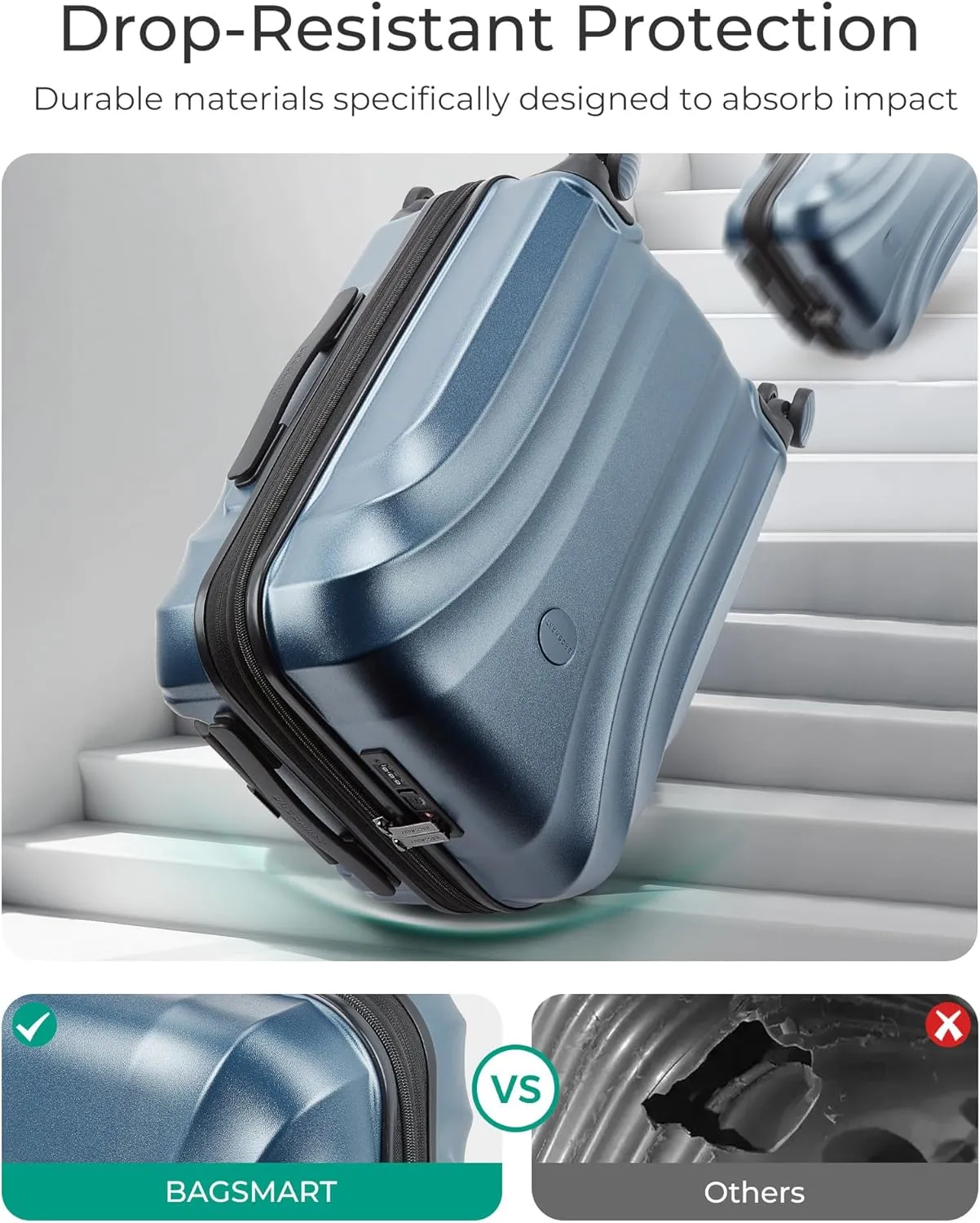 BAGSMART Carry On Luggage 22x14x9 Airline Approved with TSA Lock, Expandable Hard Shell Suitcase with Spinner Wheels, Lightweight 20 Inch Travel Rolling Carry-On Luggage, Light Blue