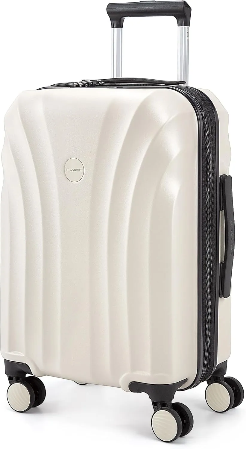 BAGSMART Carry On Luggage 22x14x9 Airline Approved with TSA Lock, Expandable Hard Shell Suitcase with Spinner Wheels, Lightweight 20 Inch Travel Rolling Carry-On Luggage, Off White