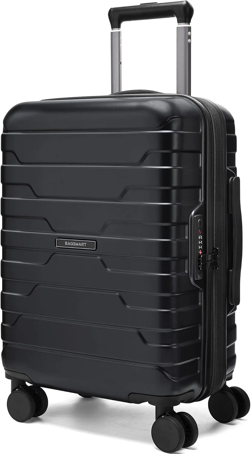 BAGSMART Carry On Luggage 22x14x9 Airline Approved with TSA Lock,20 Inch Lightweight Luggage with Spinner Wheels,100% PC Hard Shell Carry On Suitcases for Men Women,Black