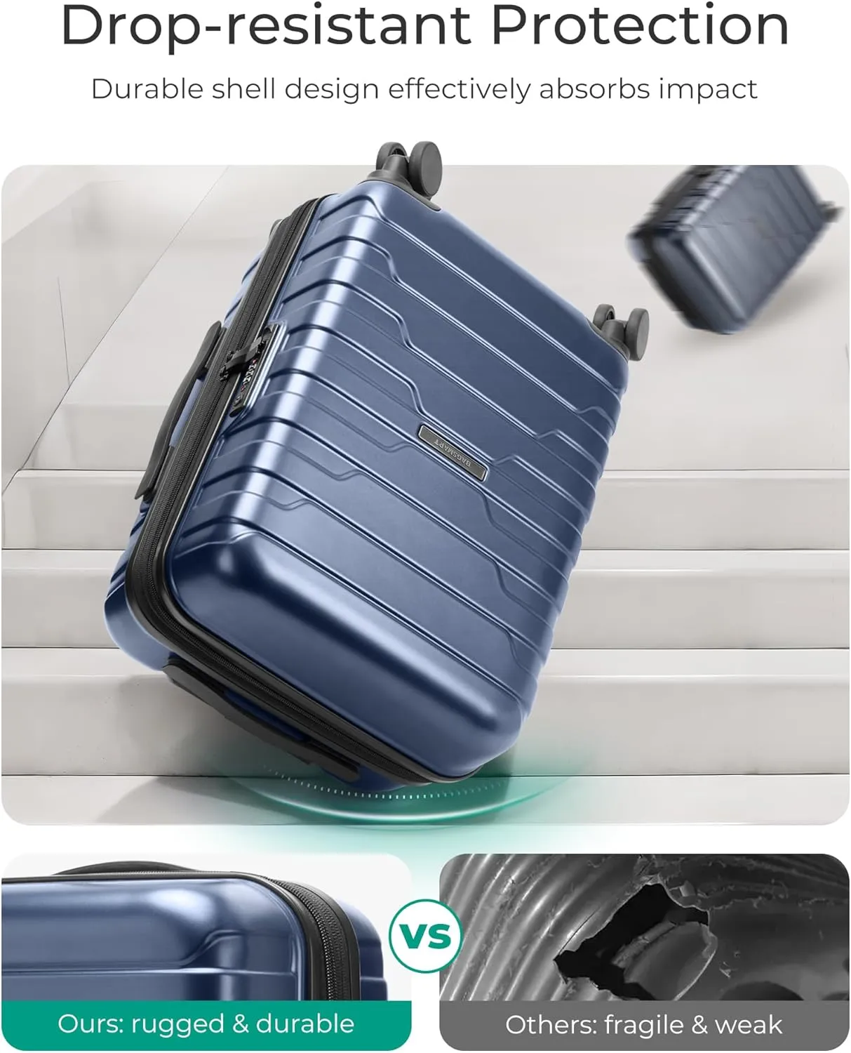 BAGSMART Carry On Luggage 22x14x9 Airline Approved with TSA Lock,20 Inch Lightweight Luggage with Spinner Wheels,100% PC Hard Shell Carry On Suitcases for Men Women,Dark Blue