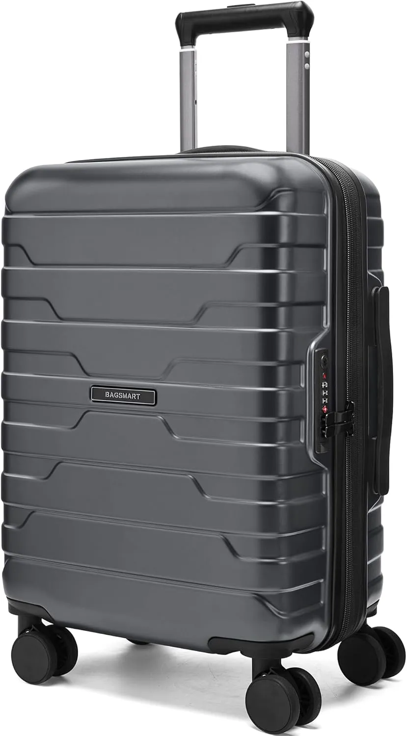 BAGSMART Carry On Luggage 22x14x9 Airline Approved with TSA Lock,20 Inch Lightweight Luggage with Spinner Wheels,100% PC Hard Shell Carry On Suitcases for Men Women,Gray