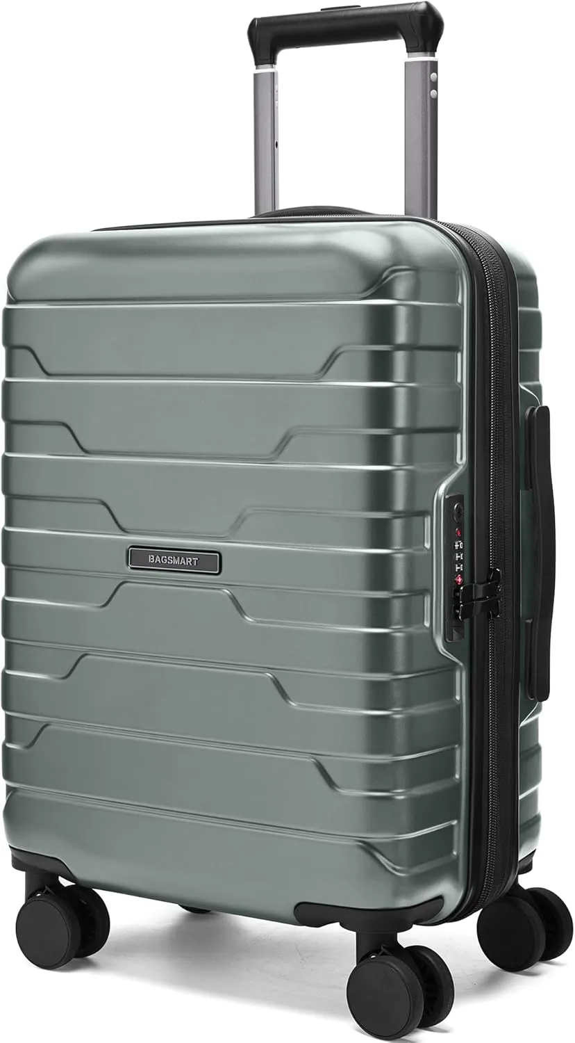 BAGSMART Carry On Luggage 22x14x9 Airline Approved with TSA Lock,20 Inch Lightweight Luggage with Spinner Wheels,100% PC Hard Shell Carry On Suitcases for Men Women,Olive