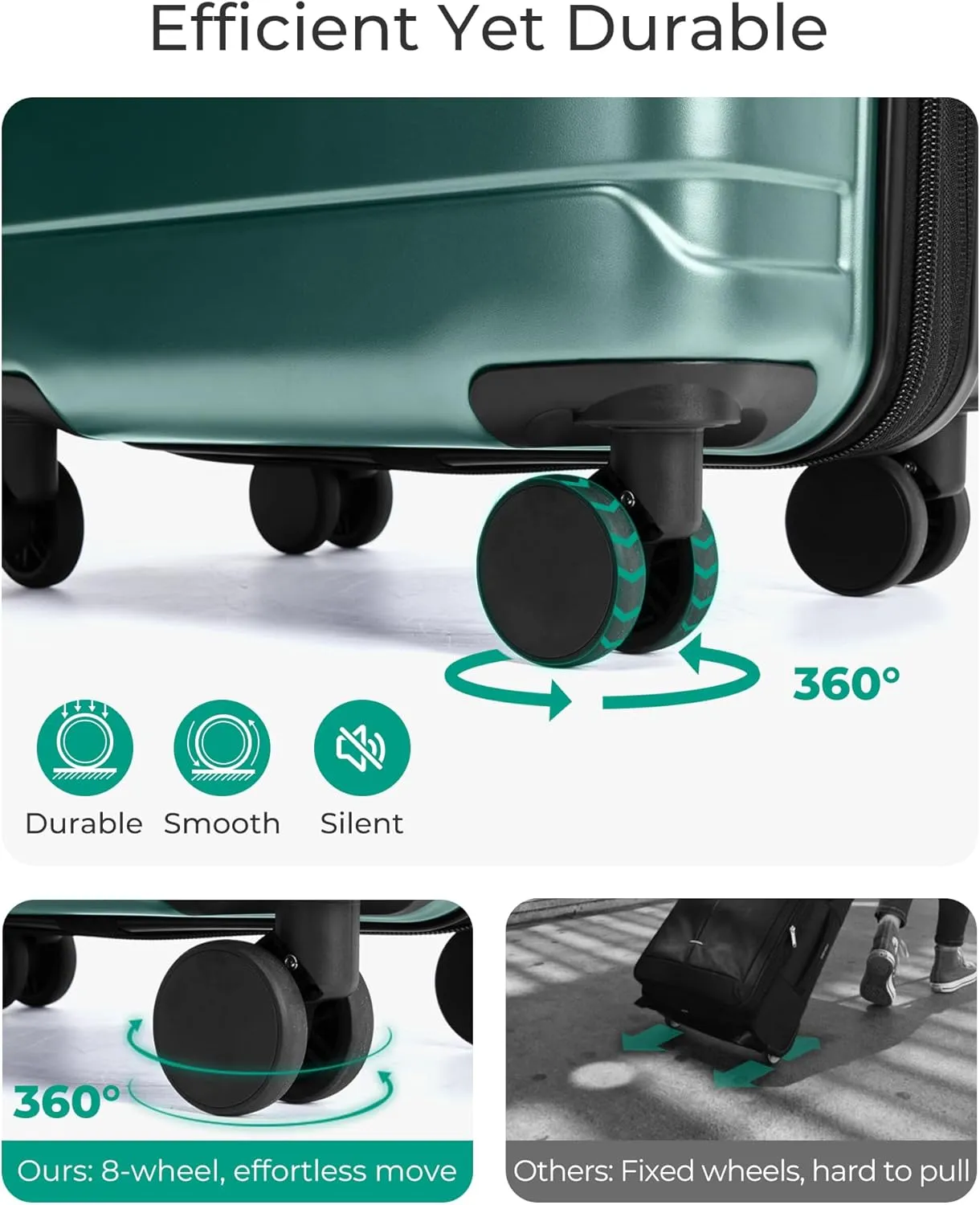 BAGSMART Carry On Luggage 22x14x9 Airline Approved with TSA Lock,20 Inch Lightweight Luggage with Spinner Wheels,100% PC Hard Shell Carry On Suitcases for Men Women,Pine Green