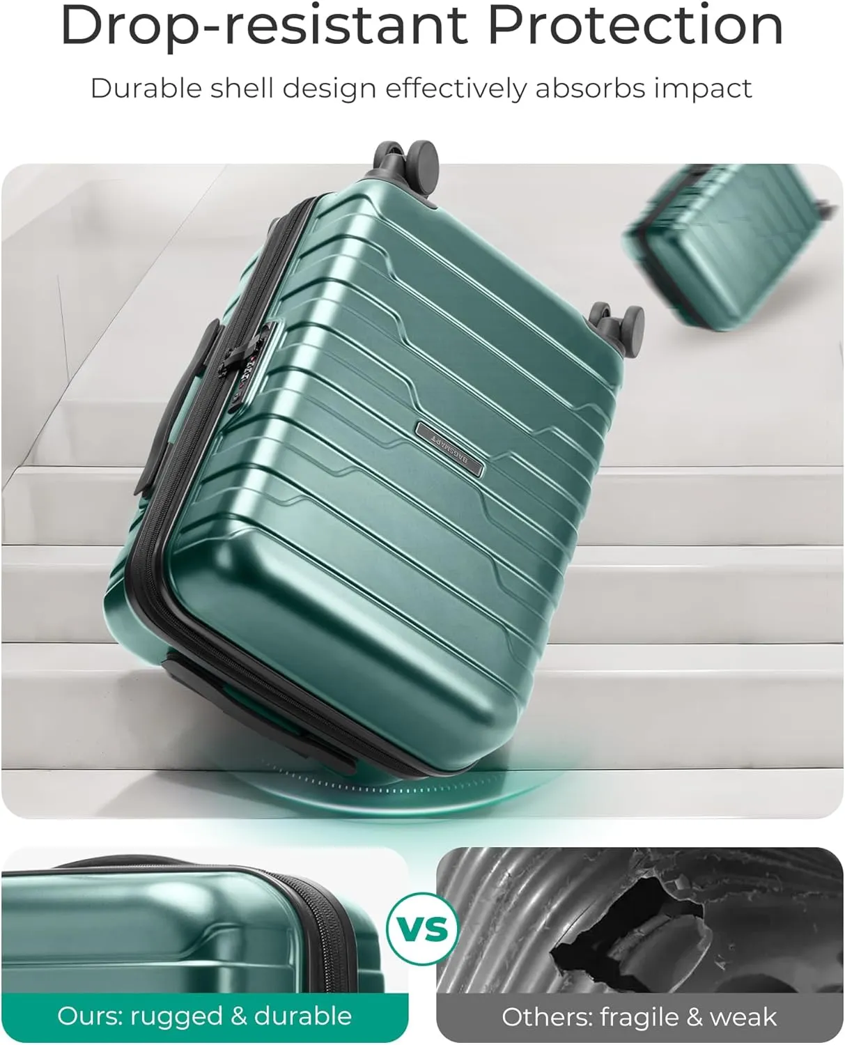 BAGSMART Carry On Luggage 22x14x9 Airline Approved with TSA Lock,20 Inch Lightweight Luggage with Spinner Wheels,100% PC Hard Shell Carry On Suitcases for Men Women,Pine Green