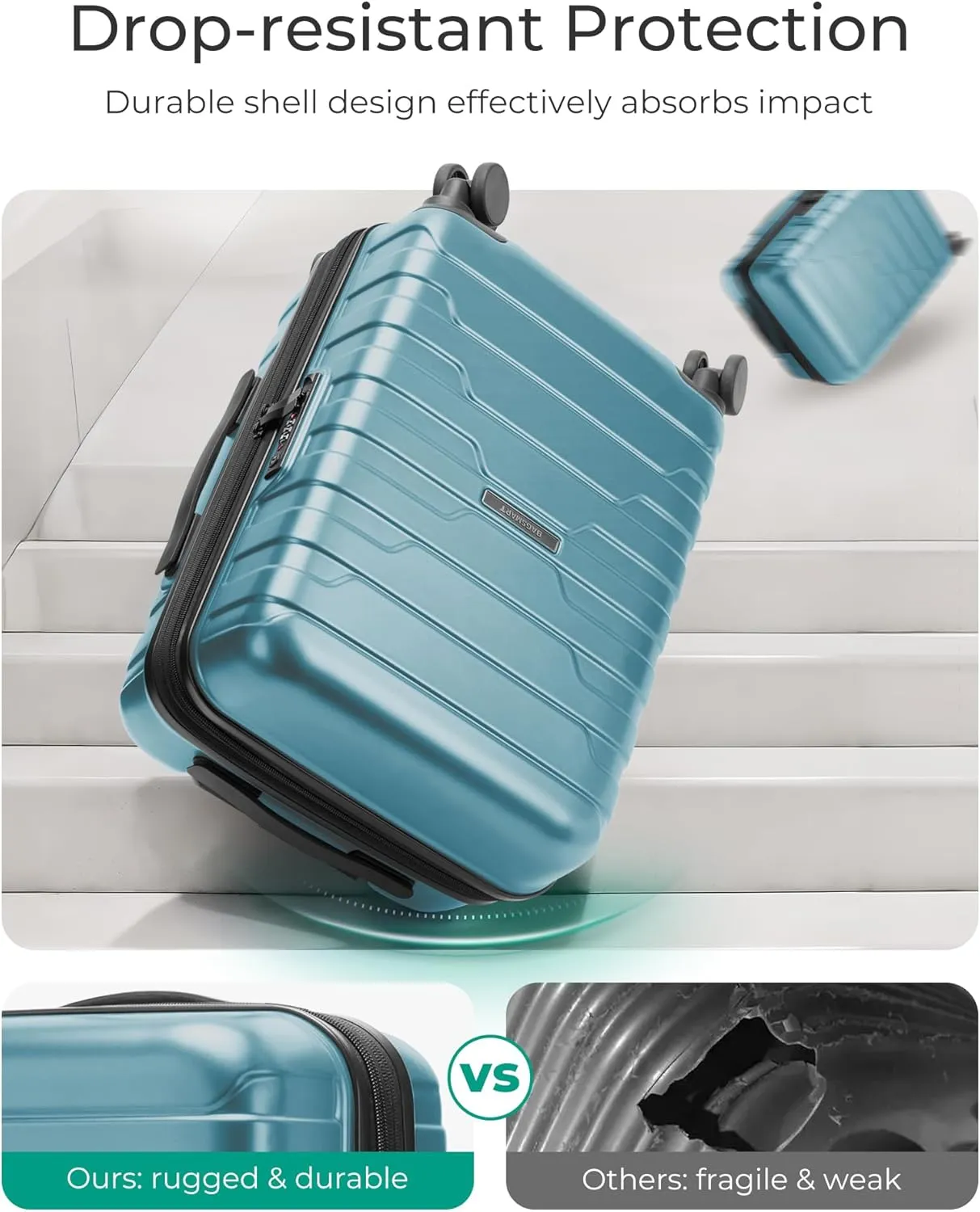 BAGSMART Carry On Luggage 22x14x9 Airline Approved with TSA Lock,20 Inch Lightweight Luggage with Spinner Wheels,100% PC Hard Shell Carry On Suitcases for Men Women,Teal Blue