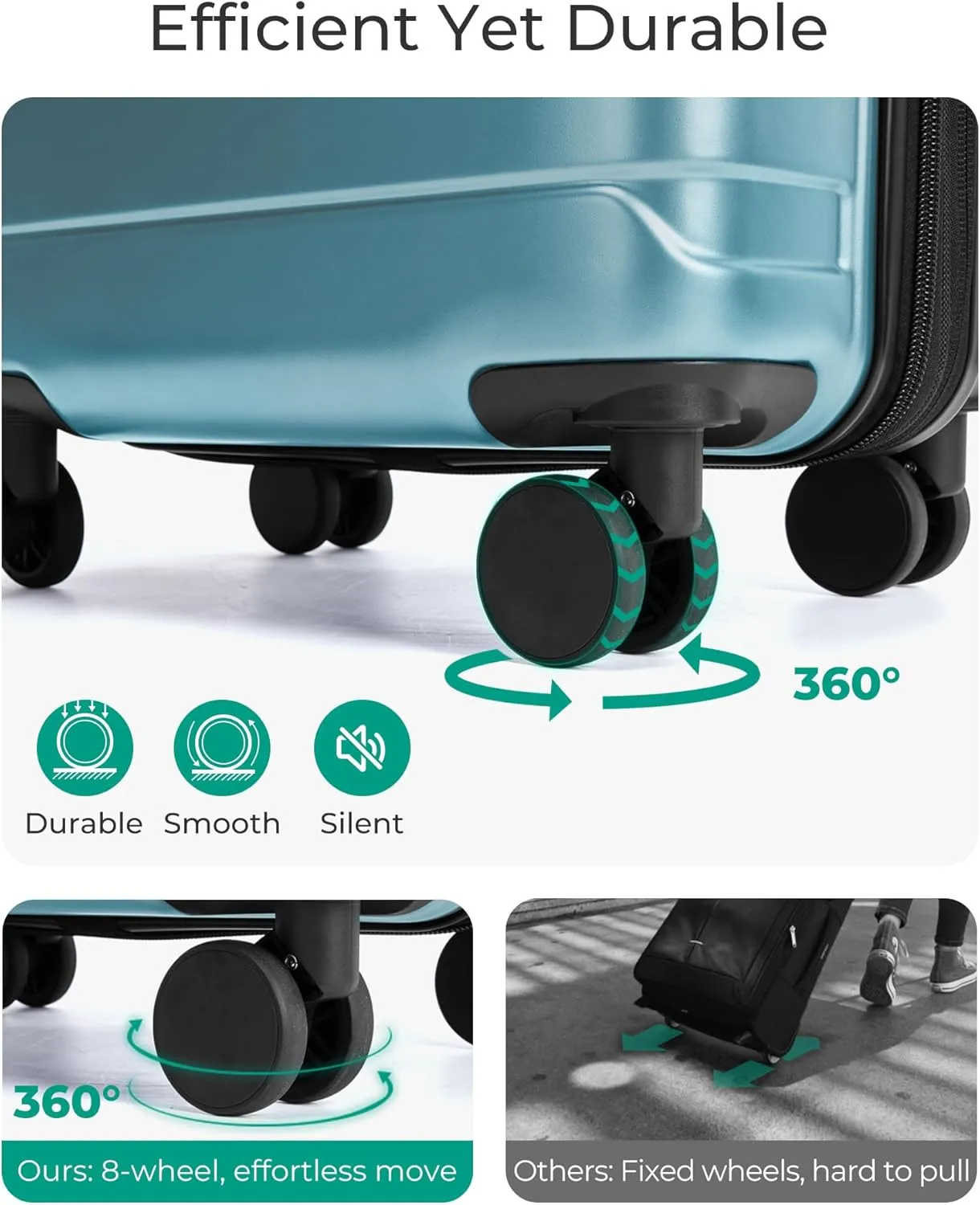 BAGSMART Carry On Luggage 22x14x9 Airline Approved with TSA Lock,20 Inch Lightweight Luggage with Spinner Wheels,100% PC Hard Shell Carry On Suitcases for Men Women,Teal Blue