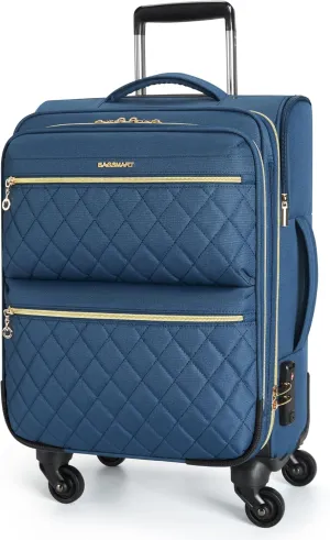 BAGSMART Softside Expandable Luggage Airline Approved with Spinner Wheels, 20 Inch Carry On Luggage 22x14x9 with TSA Lock, Quilted Rolling Suitcases for Women, Navy Blue