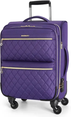 BAGSMART Softside Expandable Luggage Airline Approved with Spinner Wheels, 20 Inch Carry On Luggage 22x14x9 with TSA Lock, Quilted Rolling Suitcases for Women, Purple