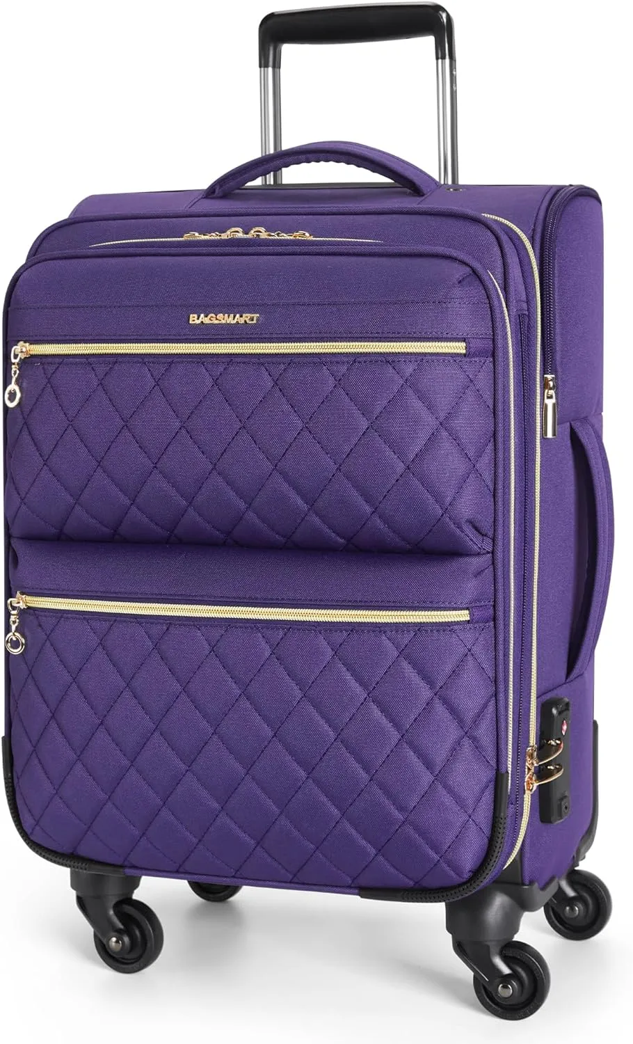 BAGSMART Softside Expandable Luggage Airline Approved with Spinner Wheels, 20 Inch Carry On Luggage 22x14x9 with TSA Lock, Quilted Rolling Suitcases for Women, Purple