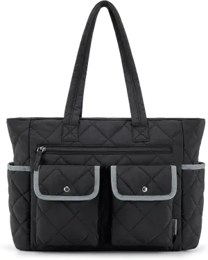 BAGSMART Tote Bag for Women, Tote Bag for Travel with Pocket, Large Puffy Quilted Shoulder Bag Handbag for Travel, Work, Gym