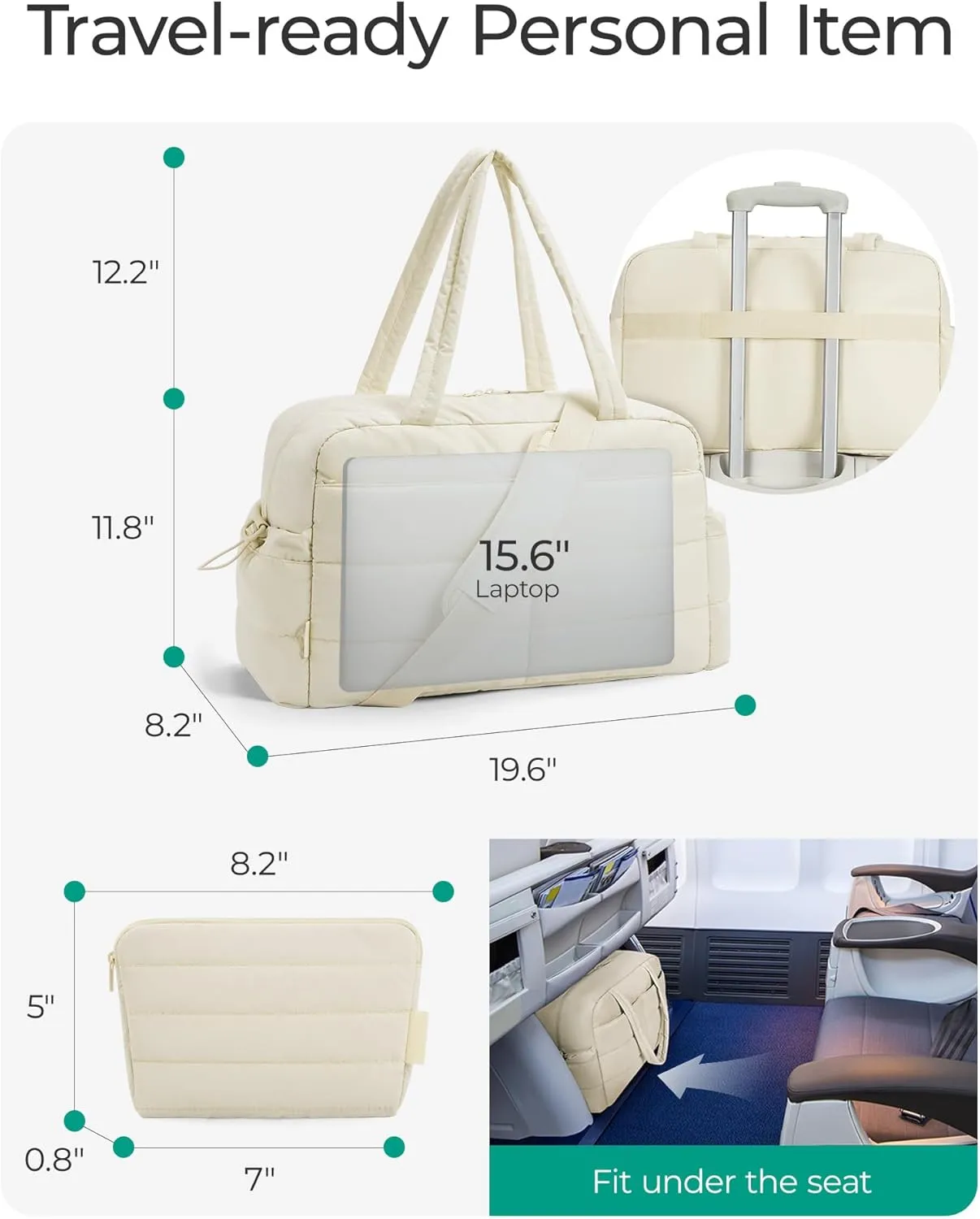 BAGSMART Travel Duffle Bag Gym Bag for Women, 31L Puffer Tote Bag Quilted Laptop Carry on, Weekender Overnight Bag Organizer Duffel Bag for Travel, Beige