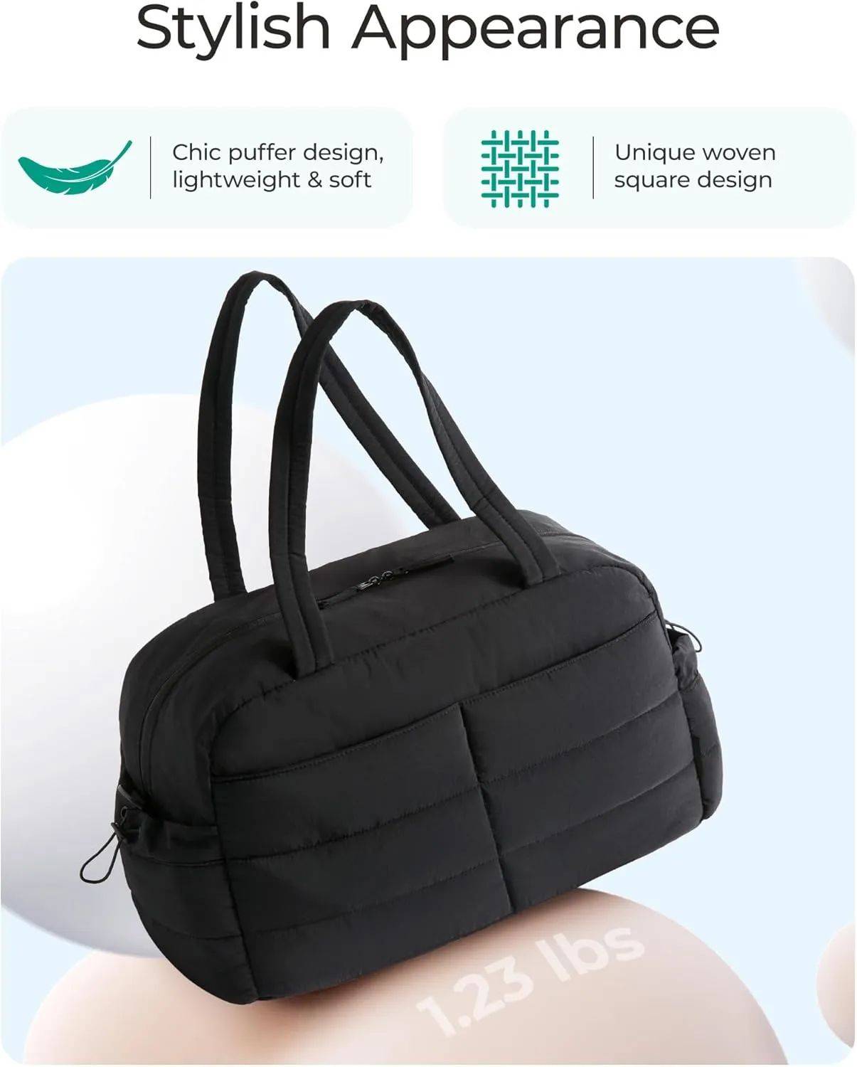 BAGSMART Travel Duffle Bag Gym Bag for Women, 31L Puffer Tote Bag Quilted Laptop Carry on, Weekender Overnight Bag Organizer Duffel Bag for Travel, Black