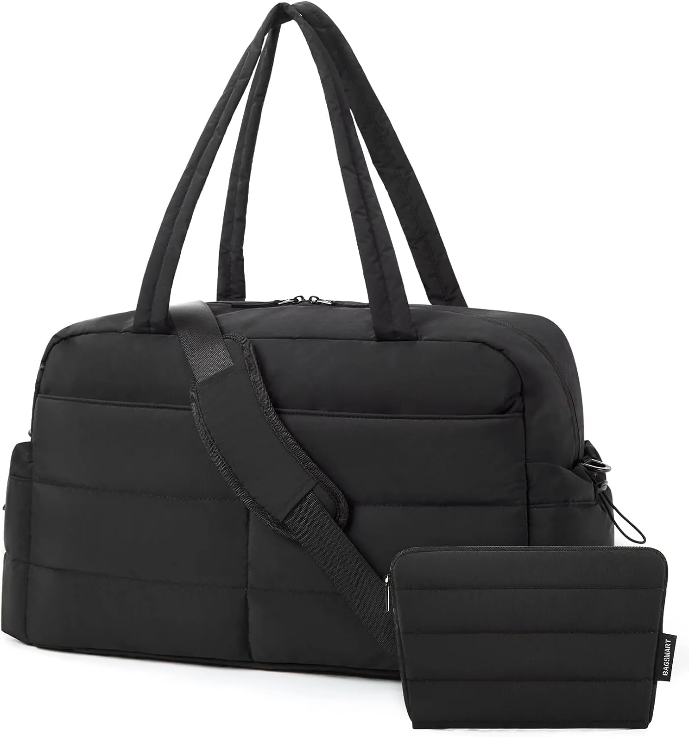 BAGSMART Travel Duffle Bag Gym Bag for Women, 31L Puffer Tote Bag Quilted Laptop Carry on, Weekender Overnight Bag Organizer Duffel Bag for Travel, Black