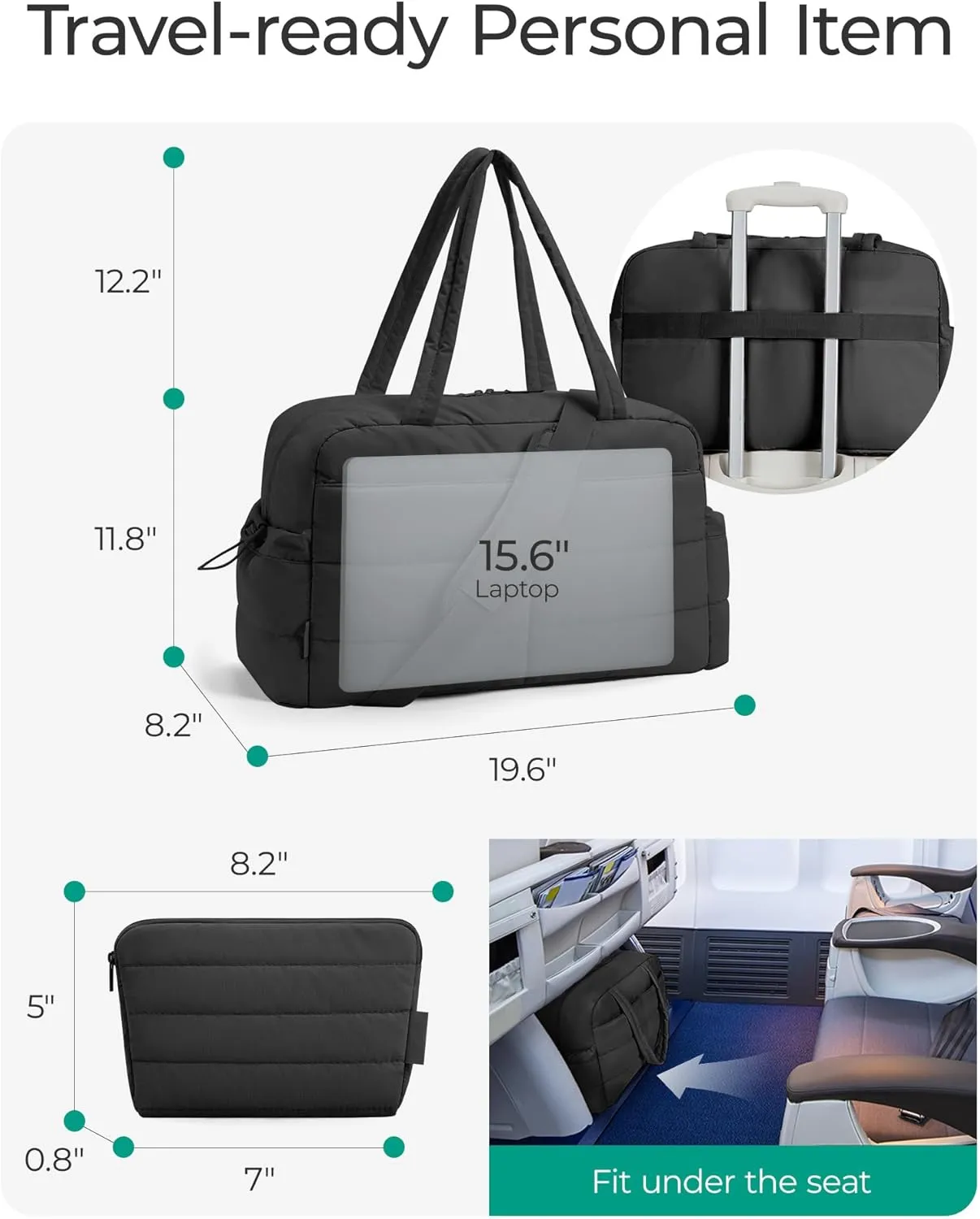 BAGSMART Travel Duffle Bag Gym Bag for Women, 31L Puffer Tote Bag Quilted Laptop Carry on, Weekender Overnight Bag Organizer Duffel Bag for Travel, Black
