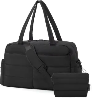 BAGSMART Travel Duffle Bag Gym Bag for Women, 31L Puffer Tote Bag Quilted Laptop Carry on, Weekender Overnight Bag Organizer Duffel Bag for Travel, Black