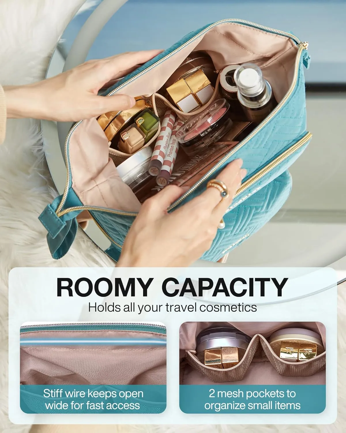 BAGSMART Travel Makeup Bag, Cosmetic Bag Make Up Organizer Case,Large Wide-open Pouch for Women Purse for Toiletries Accessories Brushes