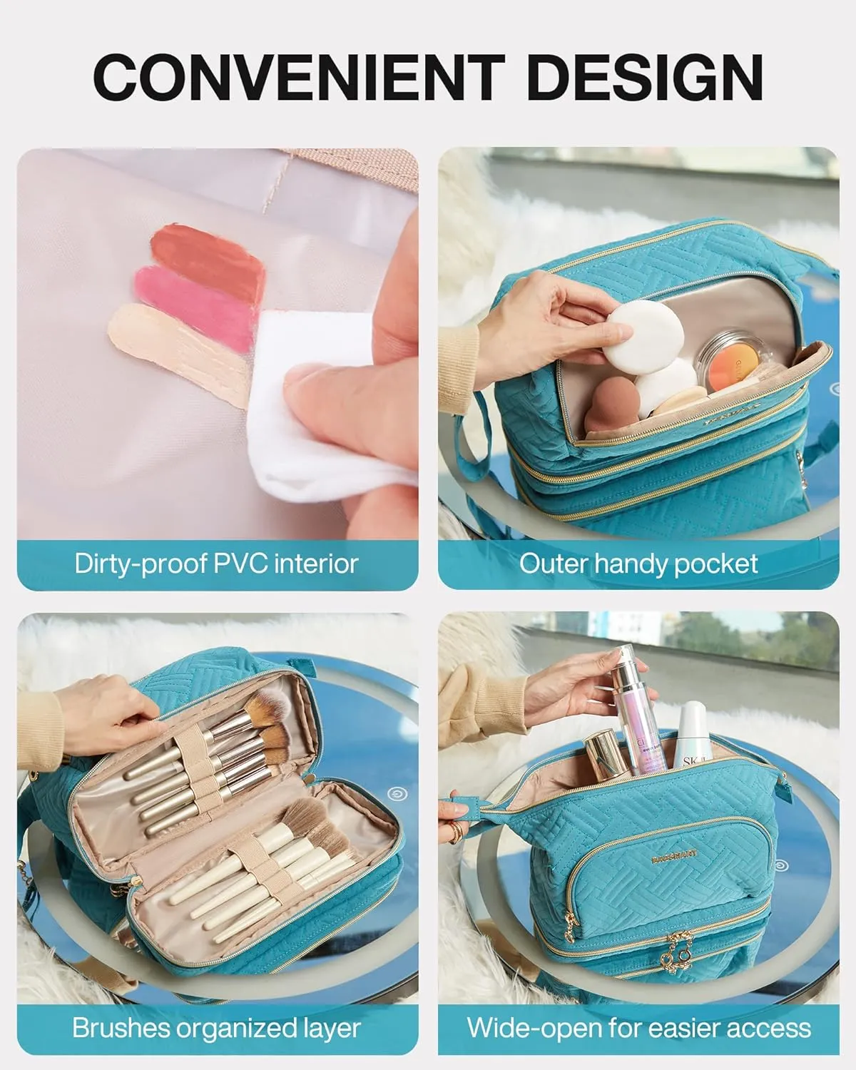 BAGSMART Travel Makeup Bag, Cosmetic Bag Make Up Organizer Case,Large Wide-open Pouch for Women Purse for Toiletries Accessories Brushes