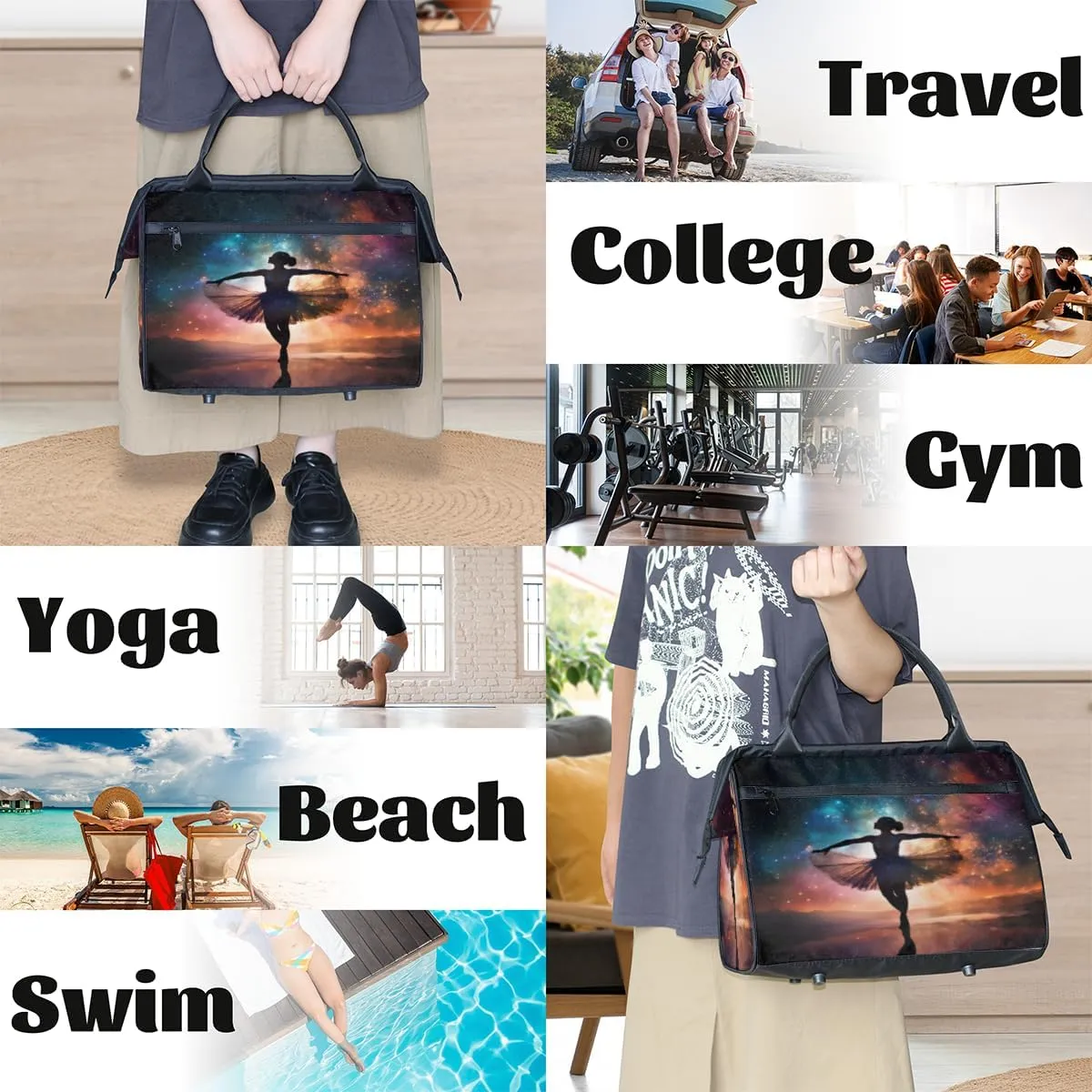 Ballerina Galaxy Travel Duffle Bag, Waterproof Duffel Bag Weekender Overnight Carry On Bag Lightweight Sport Gym Bag for Men Women