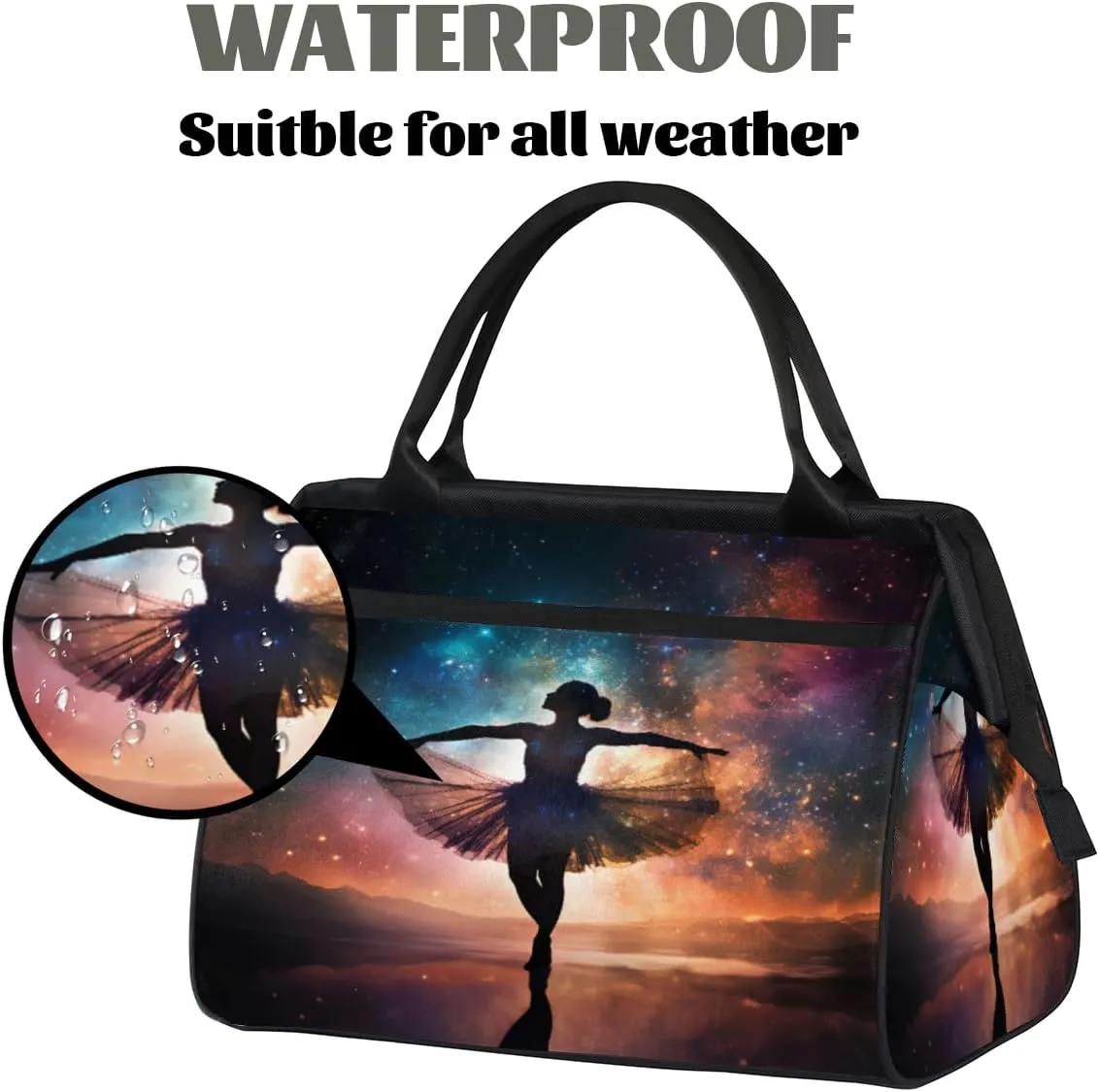 Ballerina Galaxy Travel Duffle Bag, Waterproof Duffel Bag Weekender Overnight Carry On Bag Lightweight Sport Gym Bag for Men Women