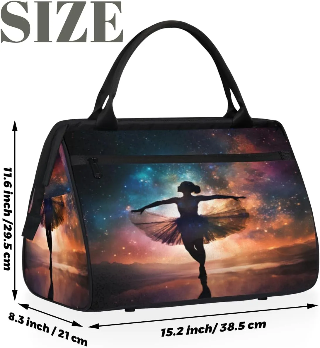 Ballerina Galaxy Travel Duffle Bag, Waterproof Duffel Bag Weekender Overnight Carry On Bag Lightweight Sport Gym Bag for Men Women