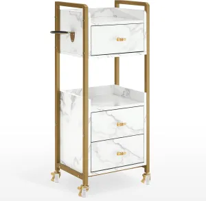 BarberPub Salon Cart with Lockable Wheels, Acetone Resistant Storage Barber Trolley with 1 Hair Dryer Holder & Drawers, Rolling Tattoo Cart, Makeup Organizer Beauty Equipment 2478 (White)