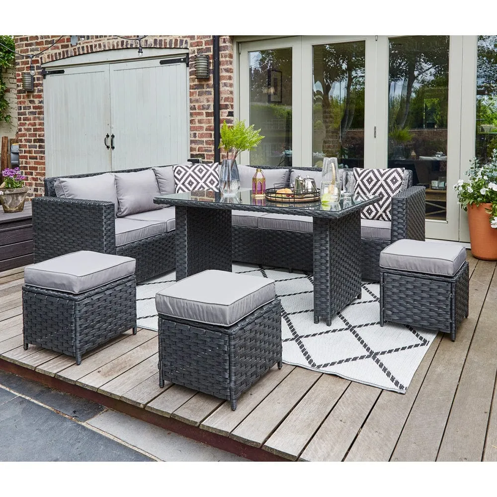 Barcelona 9 Seater Rattan Garden Furniture Dining Set In Black