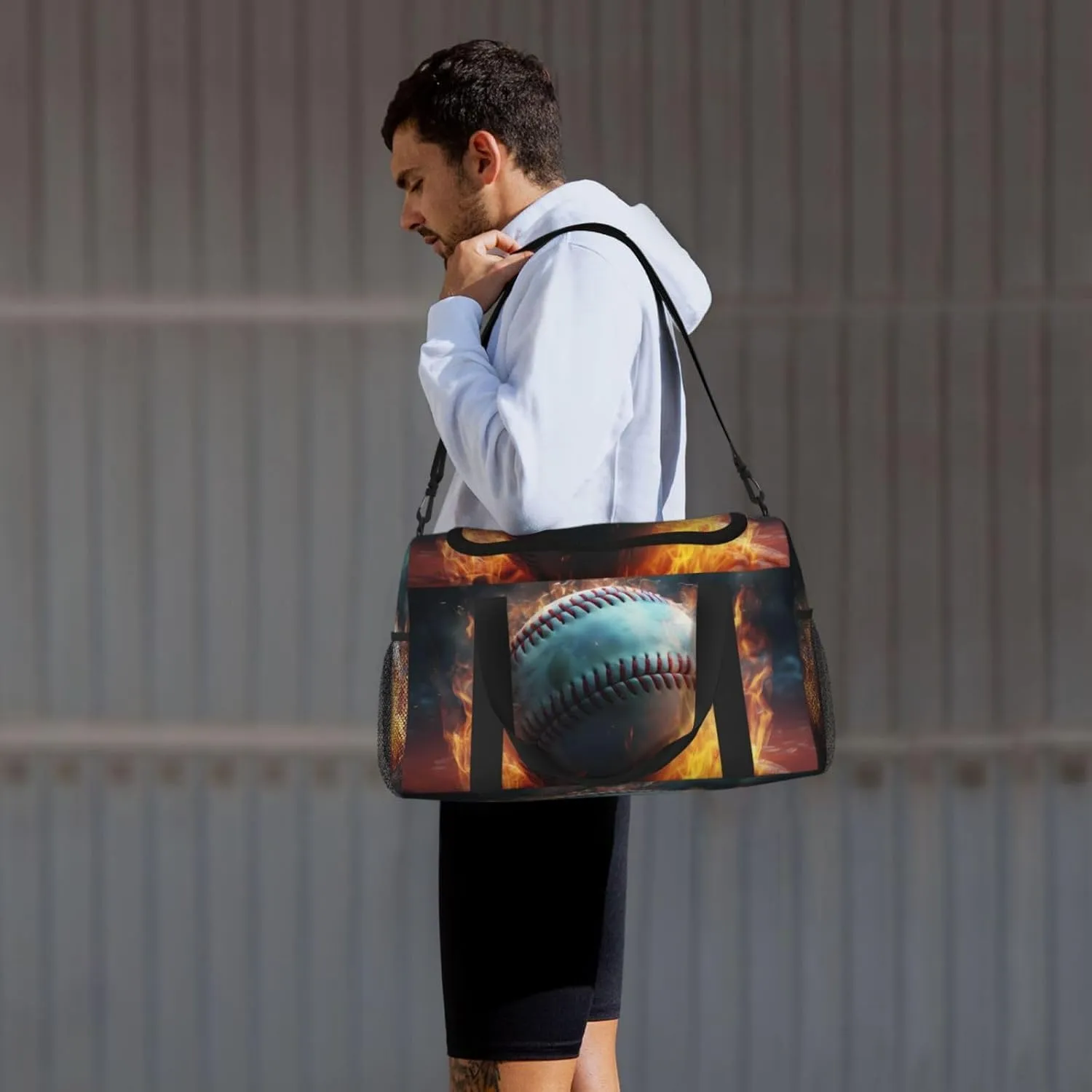 Baseball on Fire Big Capacity Sports Gym Bag Portable Travel Duffle Bag, Retro Lightweight Weekender Workout Bag for Overnight, Unisex