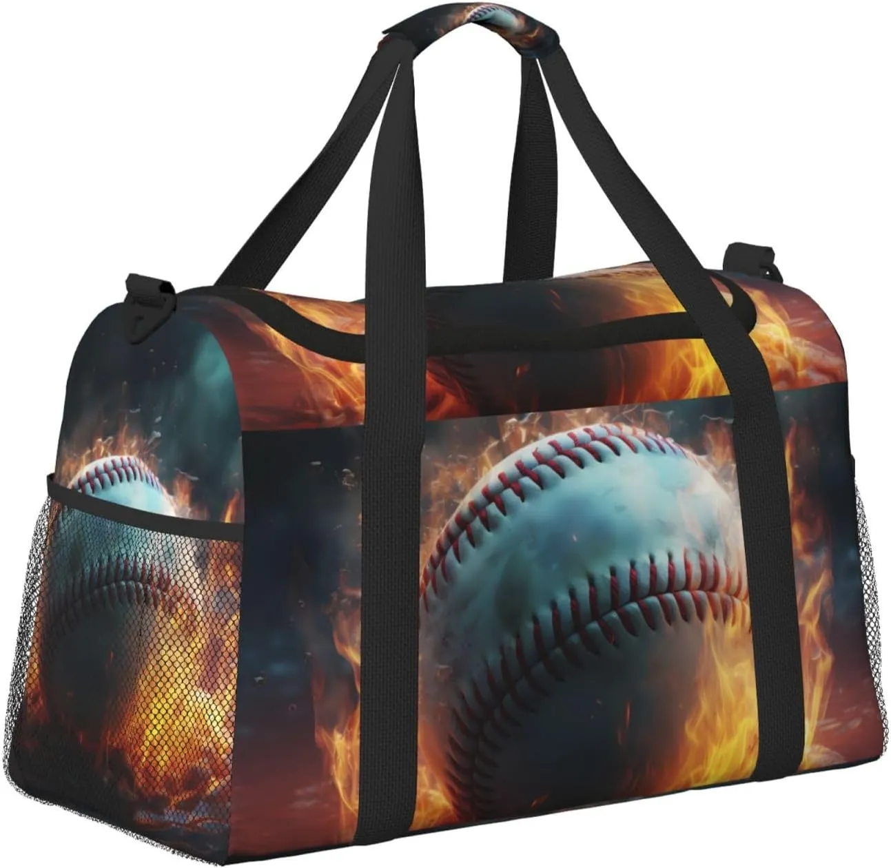 Baseball on Fire Big Capacity Sports Gym Bag Portable Travel Duffle Bag, Retro Lightweight Weekender Workout Bag for Overnight, Unisex