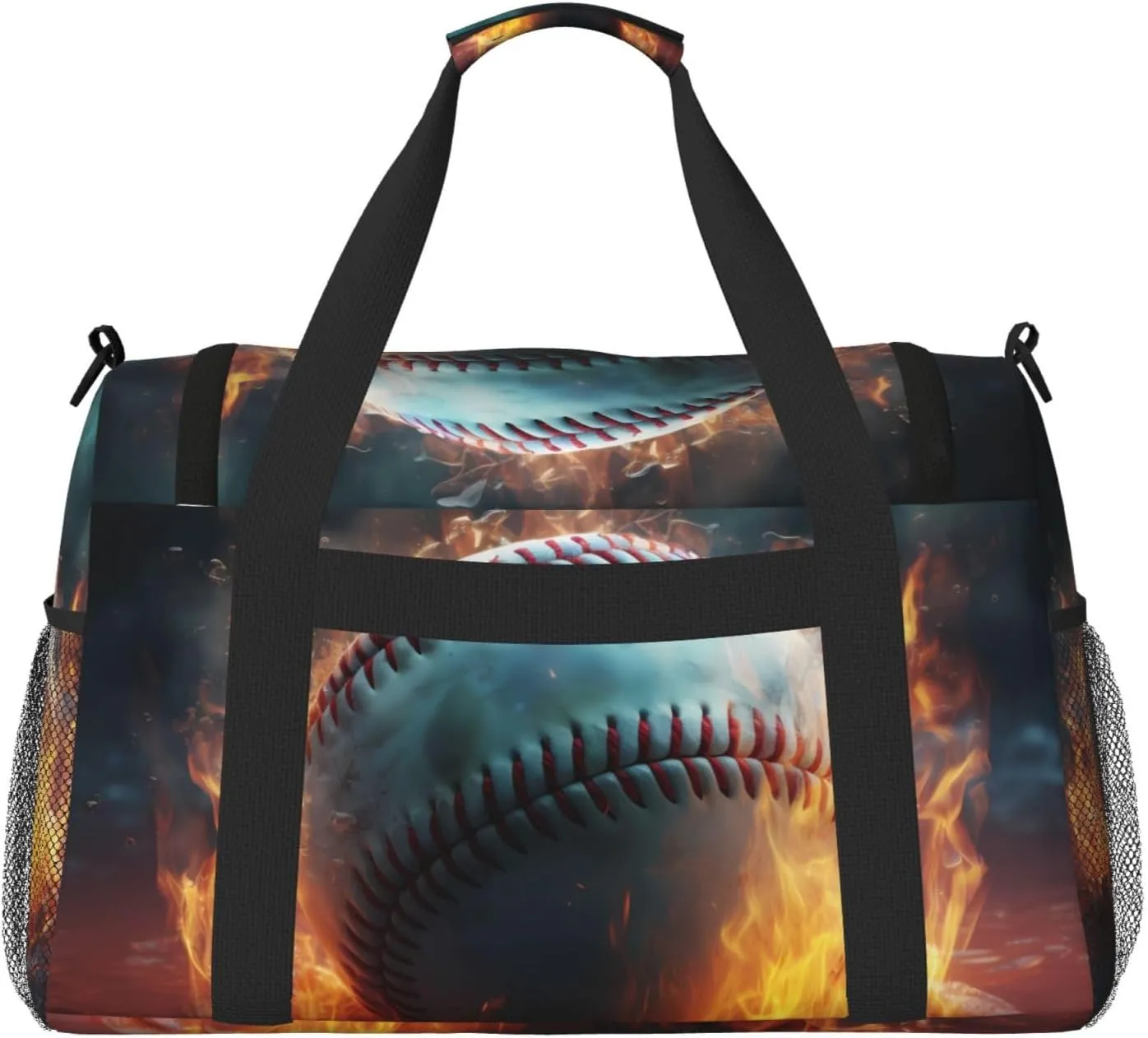 Baseball on Fire Big Capacity Sports Gym Bag Portable Travel Duffle Bag, Retro Lightweight Weekender Workout Bag for Overnight, Unisex
