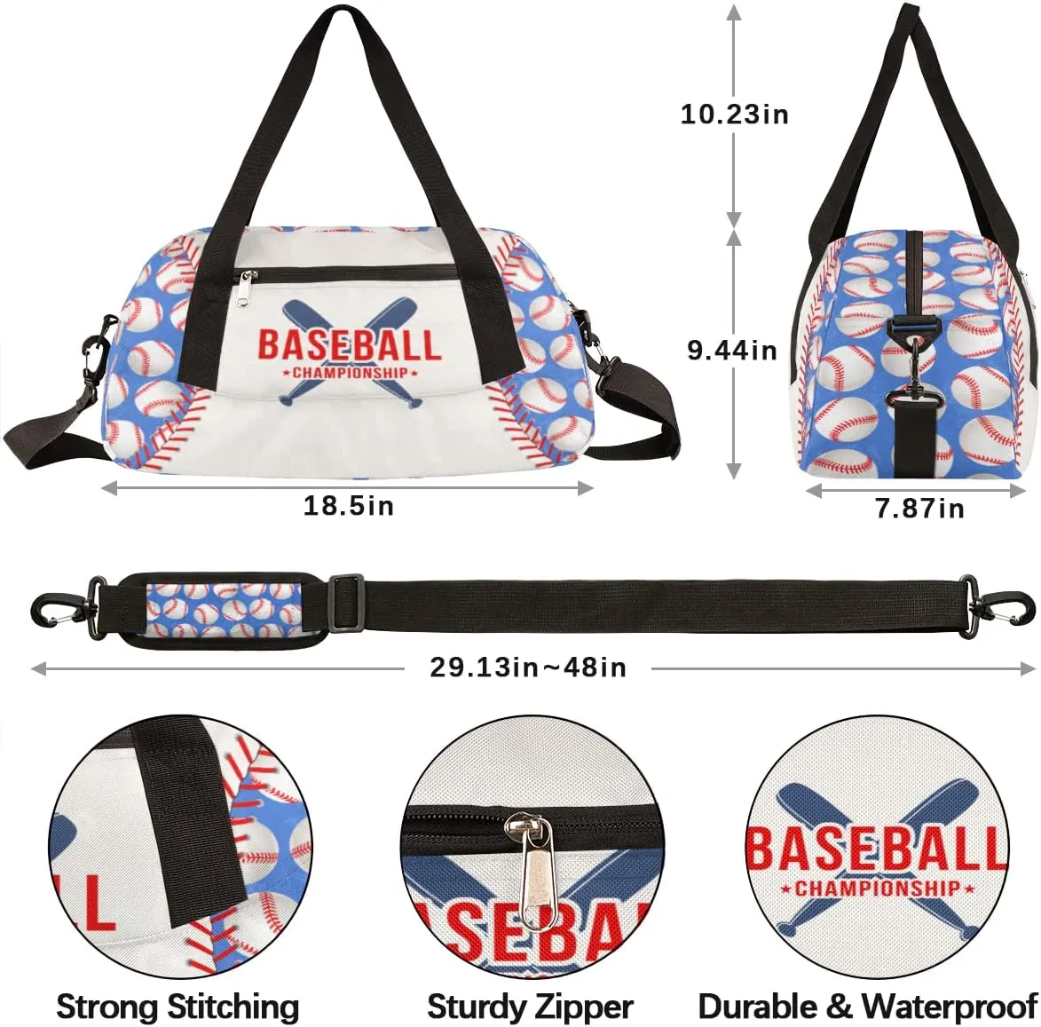 Baseball Stitches Kids Duffel Bag for Girls Boys Teens, Softball Design Dance Bag Overnight Small Duffel Bag Carry On Weekend Sports Gym Travel Bag for School Practice Gymnastics Ballet