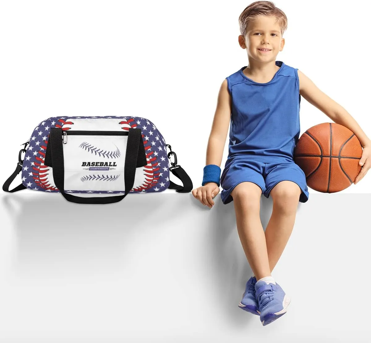 Baseball Stitches Kids Duffel Bag for Girls Boys Teens, Stars Dance Bag Overnight Small Duffel Bag Carry On Weekend Sports Gym Travel Bag for School Practice Gymnastics Ballet