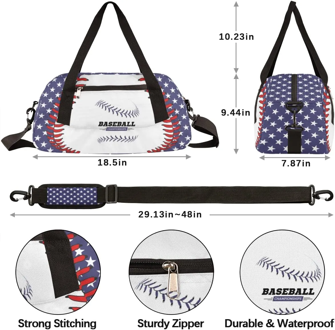 Baseball Stitches Kids Duffel Bag for Girls Boys Teens, Stars Dance Bag Overnight Small Duffel Bag Carry On Weekend Sports Gym Travel Bag for School Practice Gymnastics Ballet