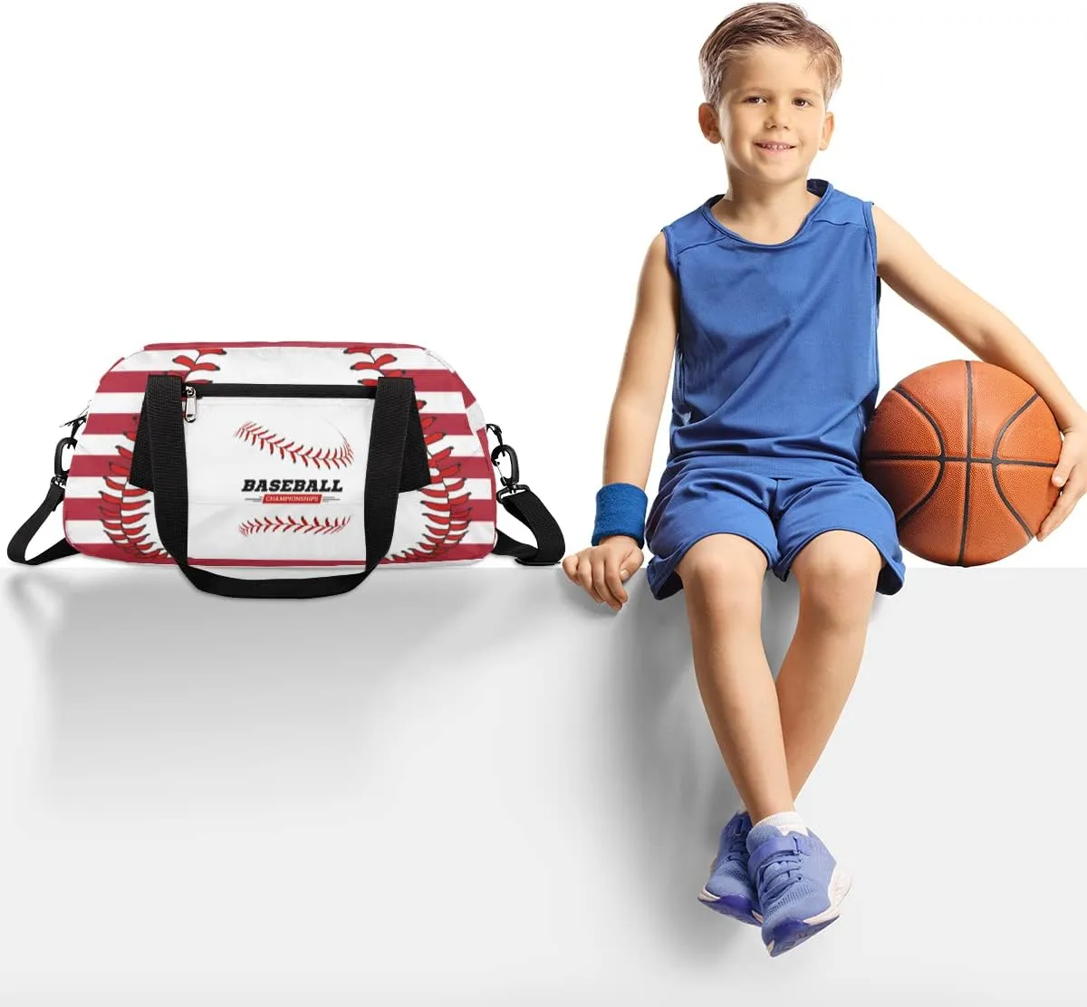 Baseball Stitches Kids Duffel Bag for Girls Boys Teens, Streaks Dance Bag Overnight Small Duffel Bag Carry On Weekend Sports Gym Travel Bag for School Practice Gymnastics Ballet