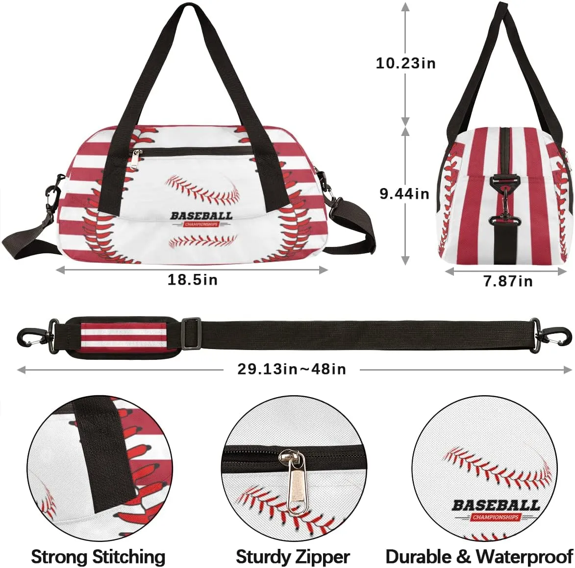 Baseball Stitches Kids Duffel Bag for Girls Boys Teens, Streaks Dance Bag Overnight Small Duffel Bag Carry On Weekend Sports Gym Travel Bag for School Practice Gymnastics Ballet
