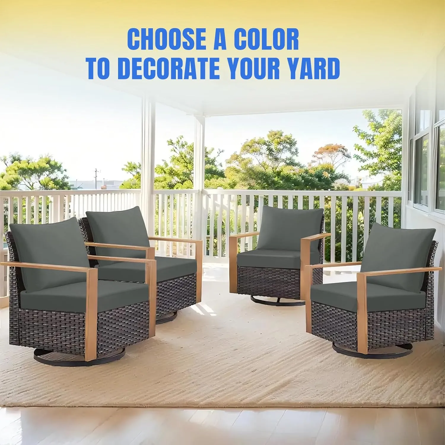 Basic Beyond Deep Seat Patio Cushions, 24x24 Outdoor Chair Cushions for Patio Furniture with Removable Cover, Patio Furniture Cushions with Ties and Handle, Grey
