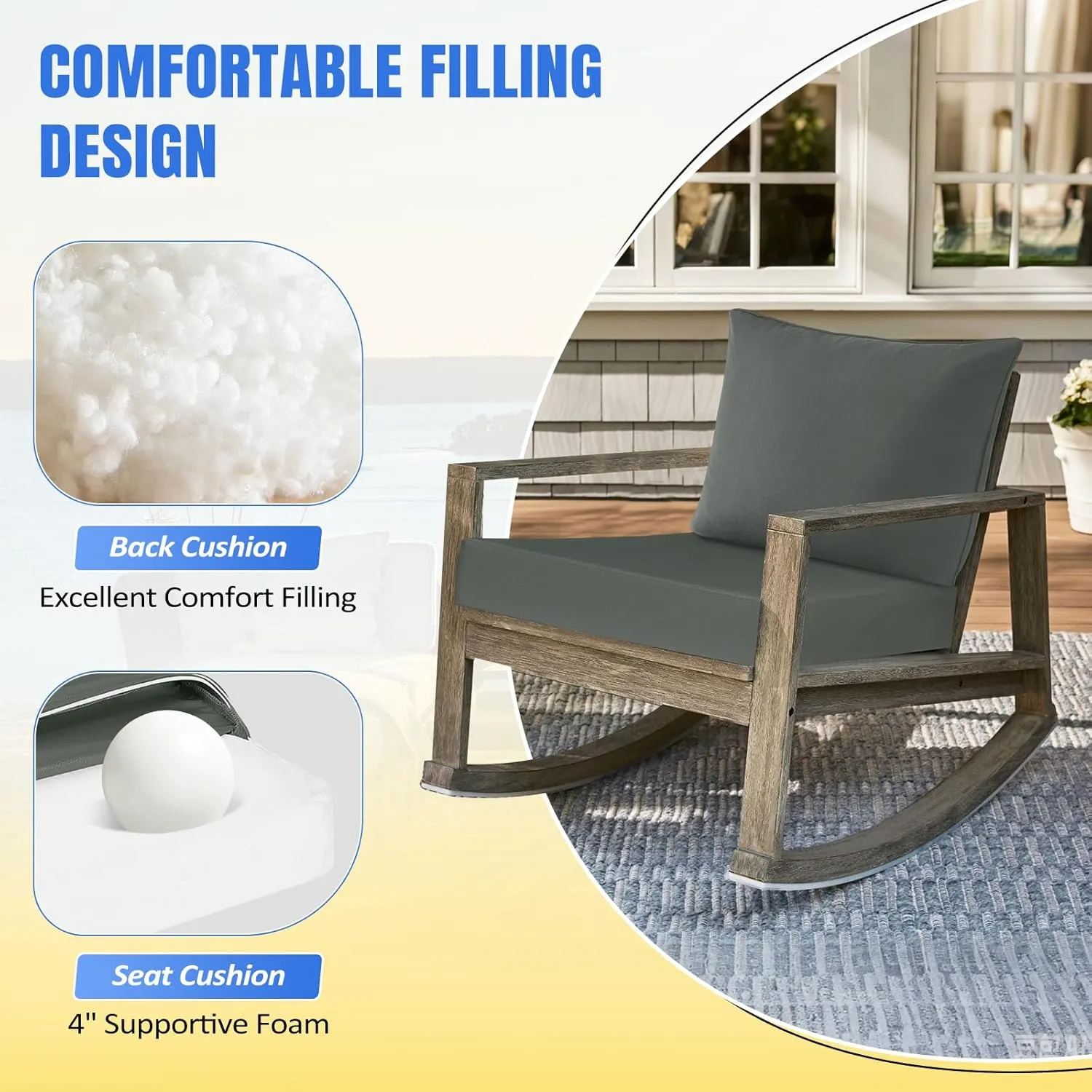 Basic Beyond Deep Seat Patio Cushions, 24x24 Outdoor Chair Cushions for Patio Furniture with Removable Cover, Patio Furniture Cushions with Ties and Handle, Grey