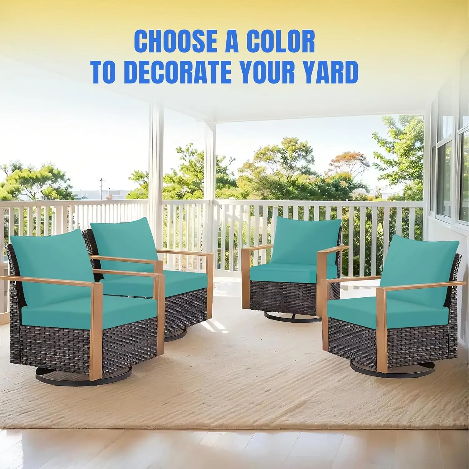 Basic Beyond Deep Seat Patio Cushions, 24x24 Outdoor Chair Cushions for Patio Furniture with Removable Cover, Patio Furniture Cushions with Ties and Handle, Teal