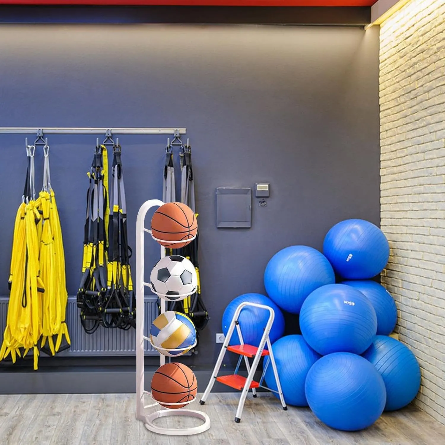Basketball Ball Storage Racks, Vertical Sports Display Stand, Removable Garage Ball Organizer, Multifunctional Multi-Layer Balls Storage Shelf for Volleyball Football Basketball Soccer
