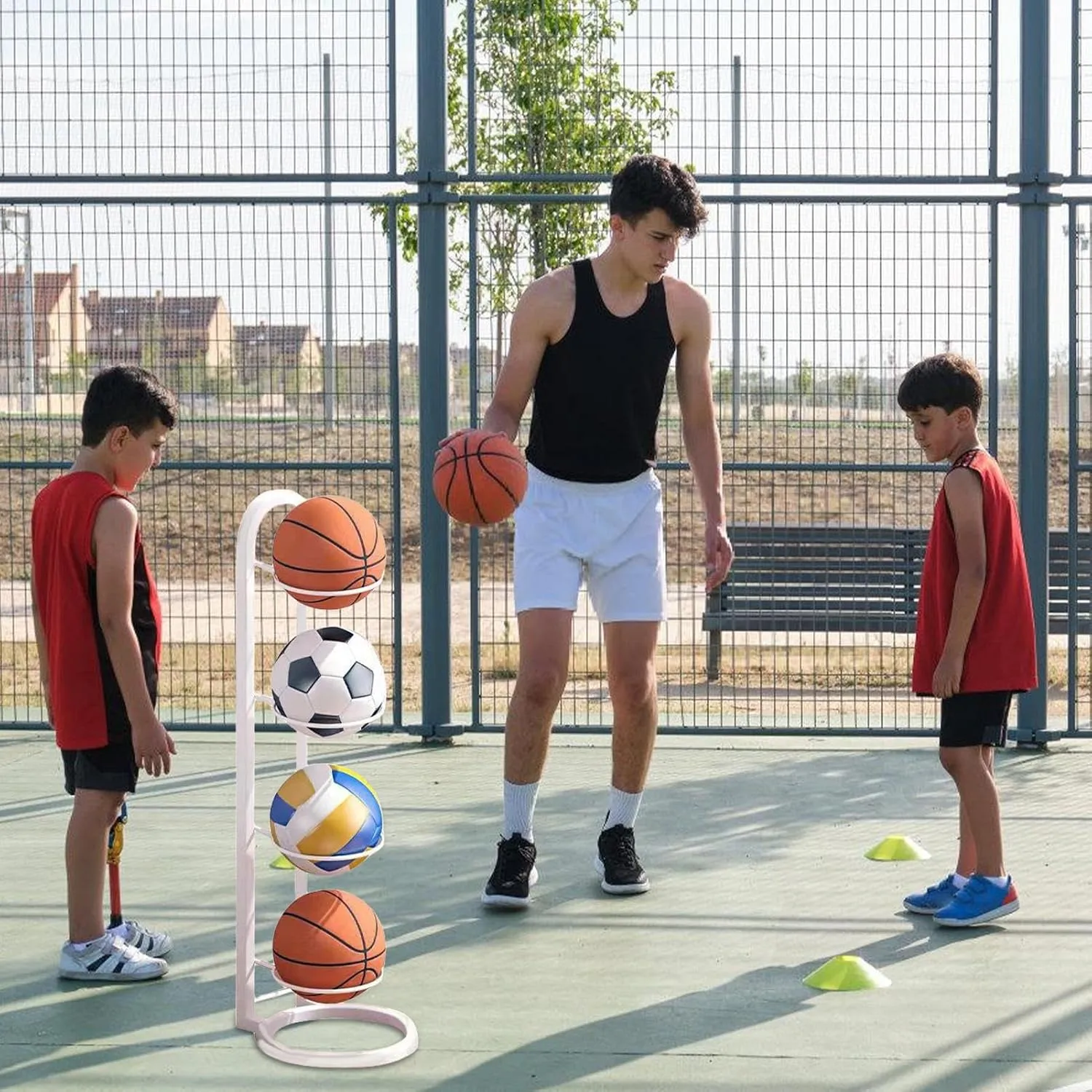Basketball Ball Storage Racks, Vertical Sports Display Stand, Removable Garage Ball Organizer, Multifunctional Multi-Layer Balls Storage Shelf for Volleyball Football Basketball Soccer