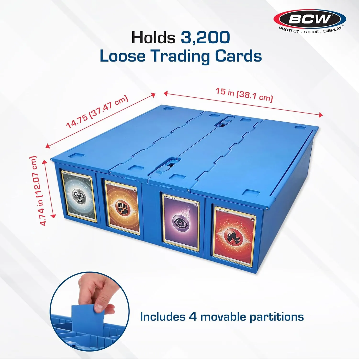 BCW Collectible Card Bin – Blue | Holds 3200 Cards | Includes 4 Dividers | Storage for Pokémon, MTG & Sports Cards