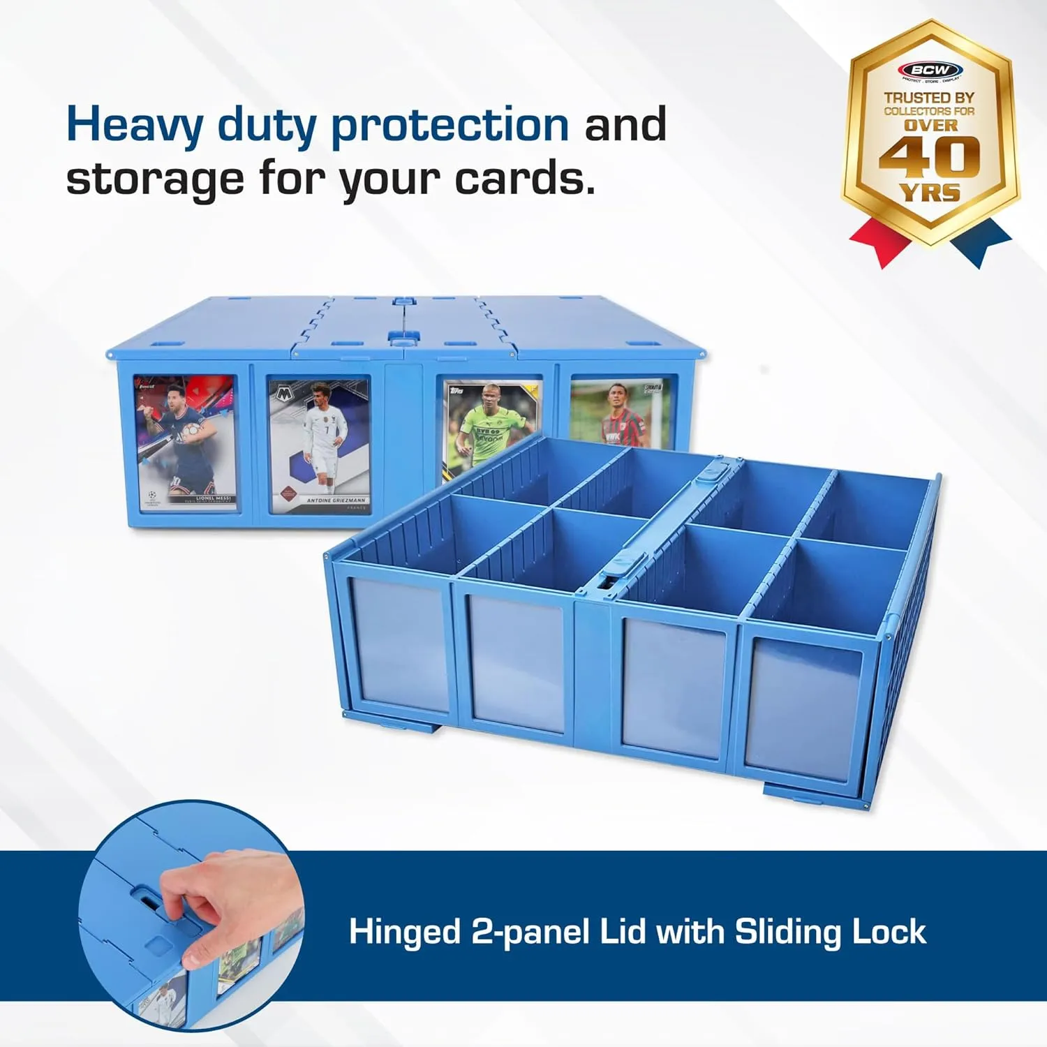 BCW Collectible Card Bin – Blue | Holds 3200 Cards | Includes 4 Dividers | Storage for Pokémon, MTG & Sports Cards