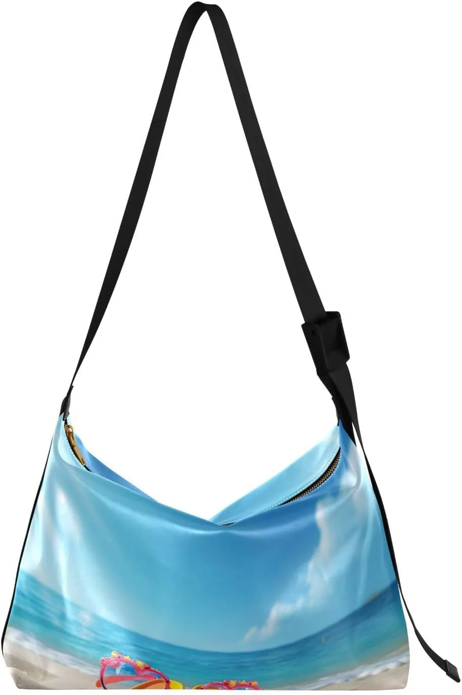 Beach Scene Shoulder Bag for Women Waterproof PU Leather Hobo Bags Crossbody Purse with Zipper Closure
