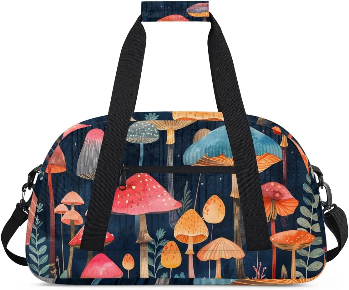 Beautiful Mushroom Print Boys Girls Gym Bag Dance Perform Training Duffel Bags Weekender Carry-On Tote Luggage Bag Ideal for School Practice or Overnight Trips Mushroom Print