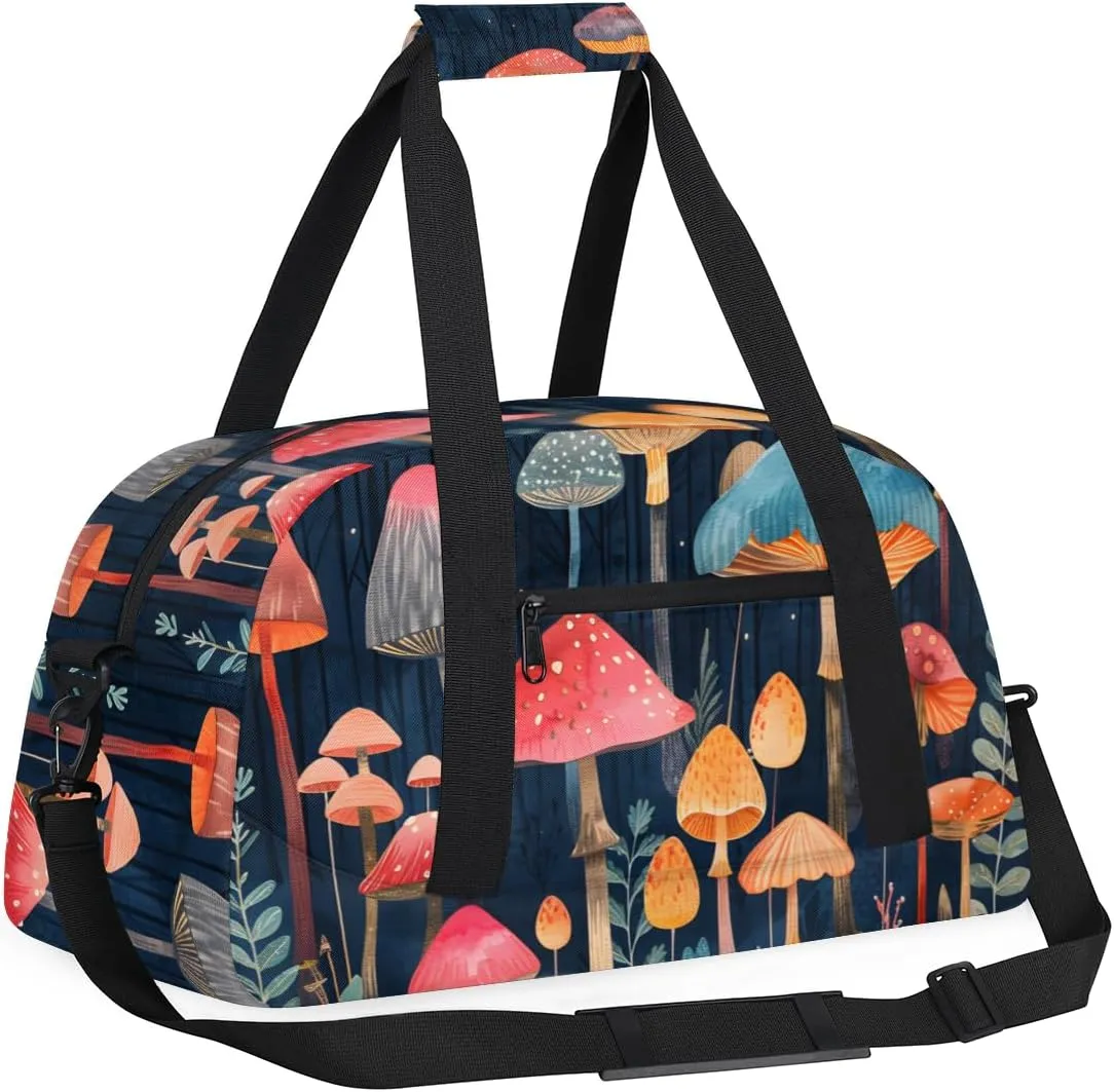 Beautiful Mushroom Print Boys Girls Gym Bag Dance Perform Training Duffel Bags Weekender Carry-On Tote Luggage Bag Ideal for School Practice or Overnight Trips Mushroom Print