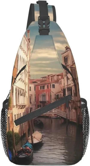Beautiful Venice Canal View Cross Chest Bag Diagonally Crossbody Shoulder Bag Travel Backpack Sling Bag for Women Men