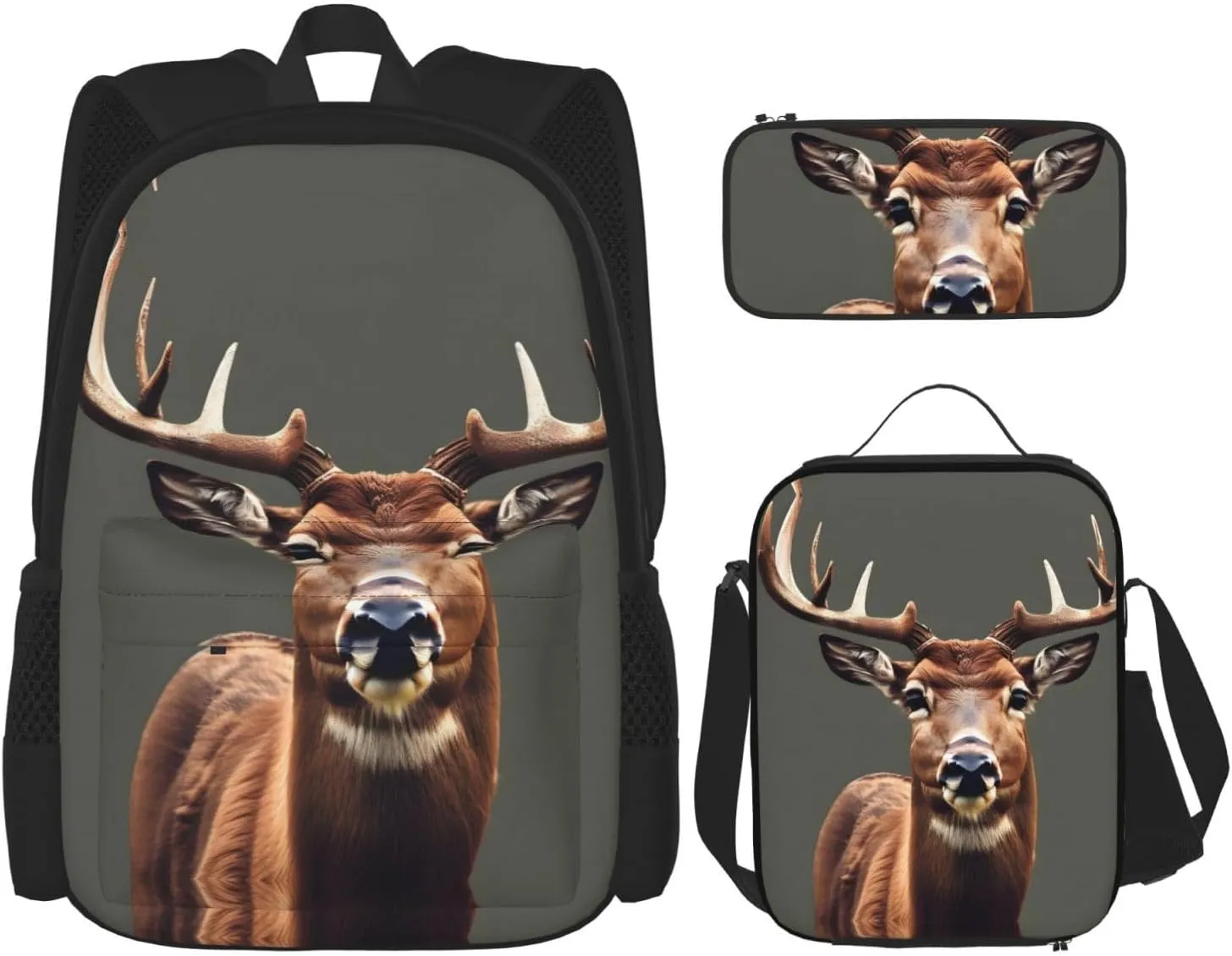 Beauty Deer Print Comfortable Adjustable Shoulder Casual Fashion Backpack Lunch Bag Pencil Case