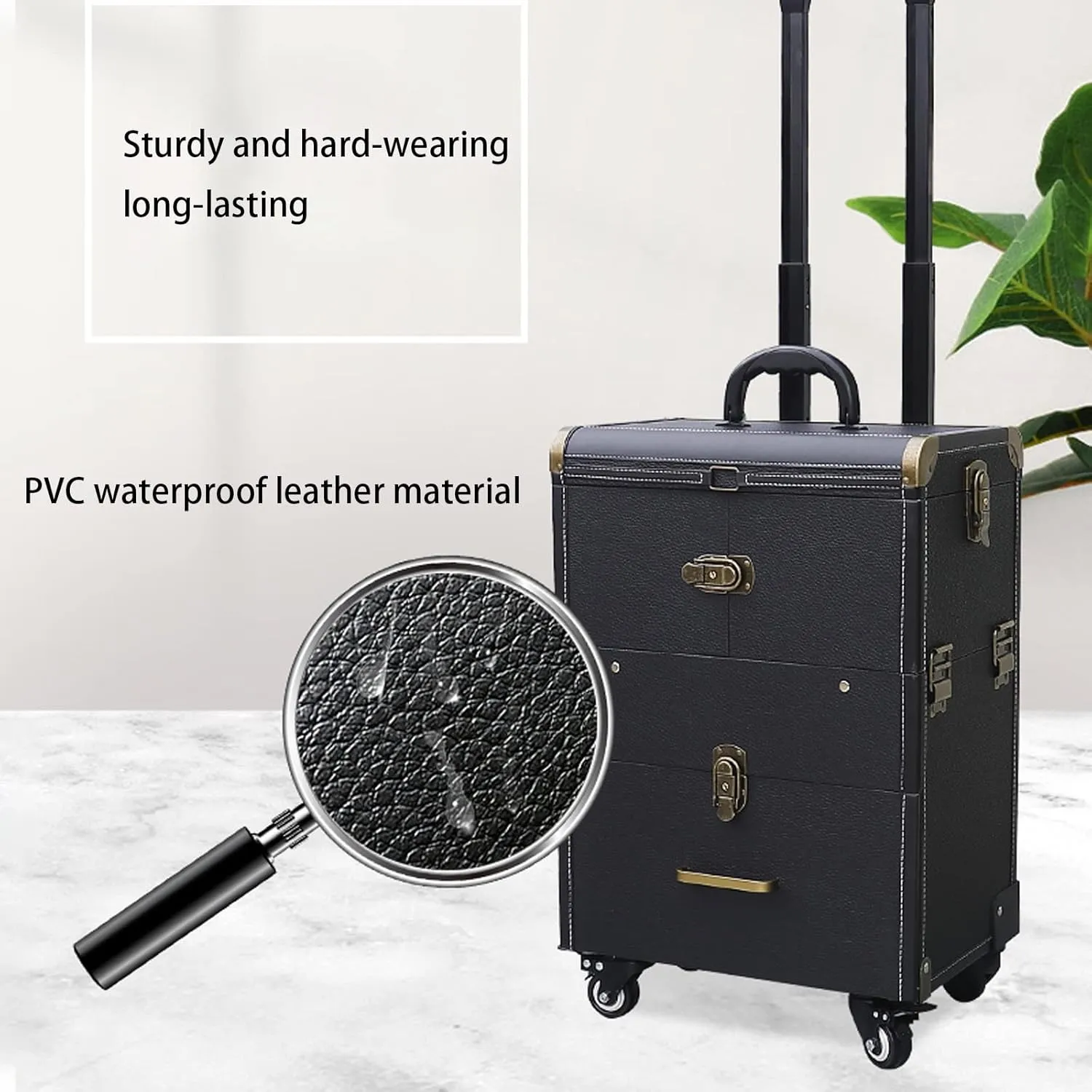 Beauty Makeup Train Case Travel Trolley Cosmetic Bag Rolling Organizer Vanity Box , Rolling Makeup Case Travel Train Case With Wheels Cosmetic Trolley, Black Cosmetic Case With Mirror cosmetic case (