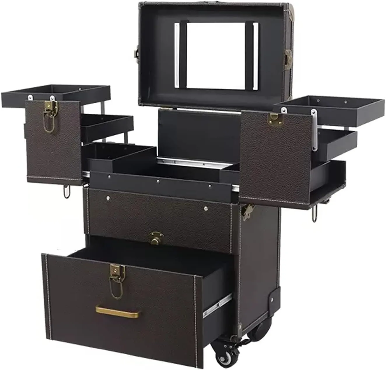 Beauty Makeup Train Case Travel Trolley Cosmetic Bag Rolling Organizer Vanity Box , Rolling Makeup Case Travel Train Case With Wheels Cosmetic Trolley, Black Cosmetic Case With Mirror cosmetic case (
