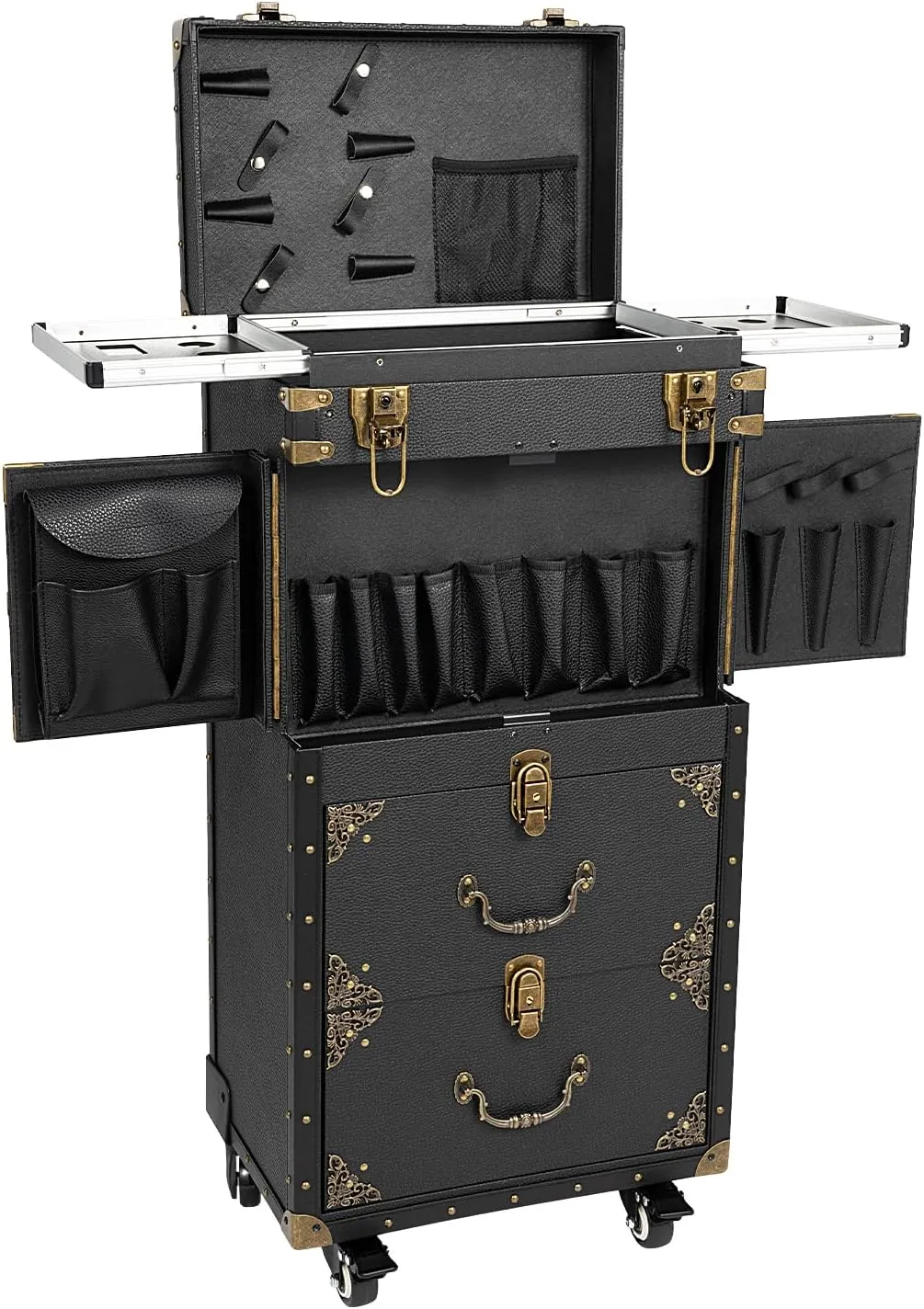 Beauty Salon Luggage Rolling Makeup Train Case,Professional Cosmetic Trolley with Wheels,Lockable Cabinet Cosmetic Luggage Organizer Traveling Cart Trunk for Makeup Artist,Hair Stylist Salon