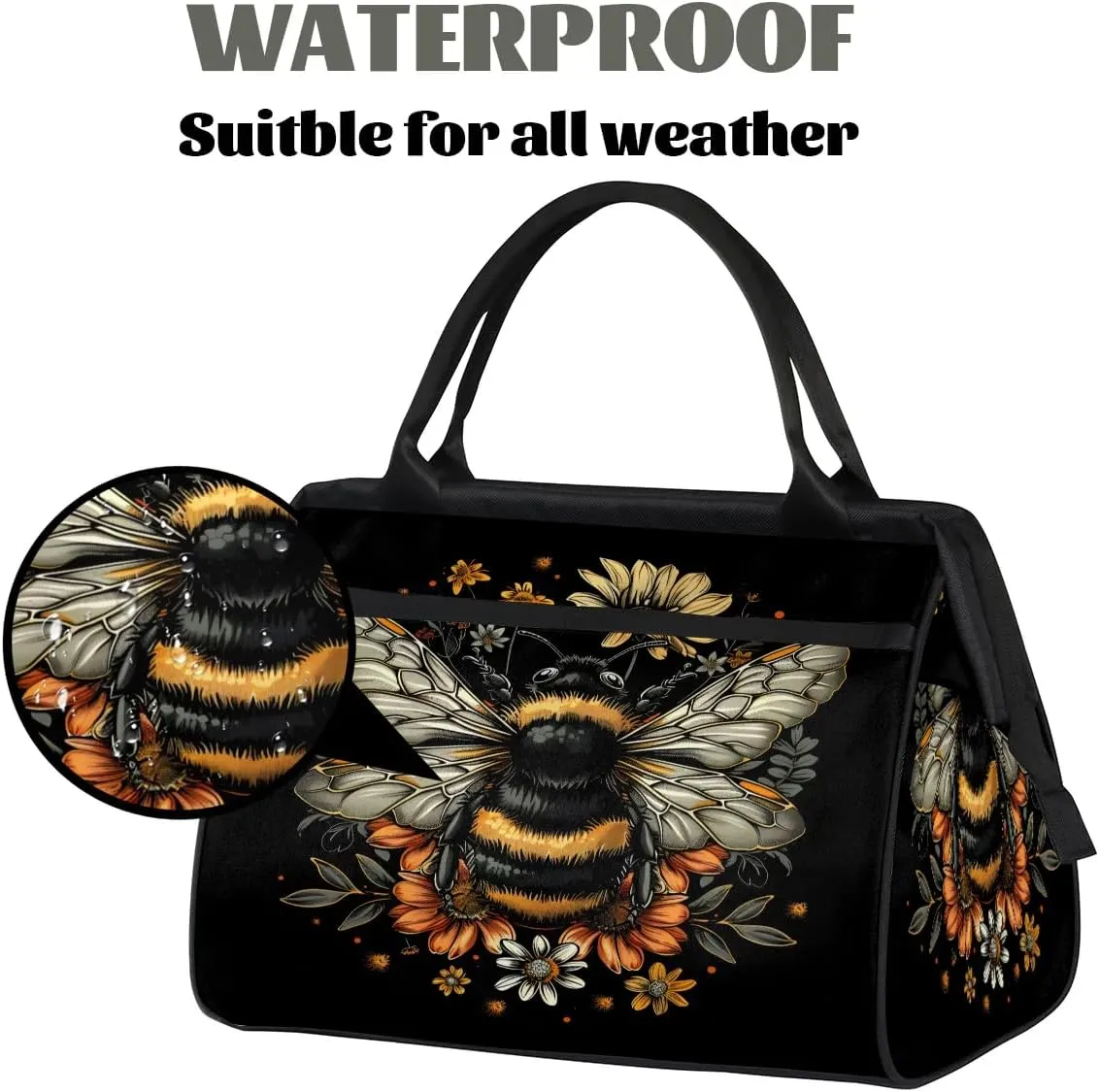 Bee Flowers Daisy Sunflower Travel Duffle Bag, Waterproof Duffel Bag Weekender Overnight Carry On Bag Lightweight Sport Gym Bag for Men Women